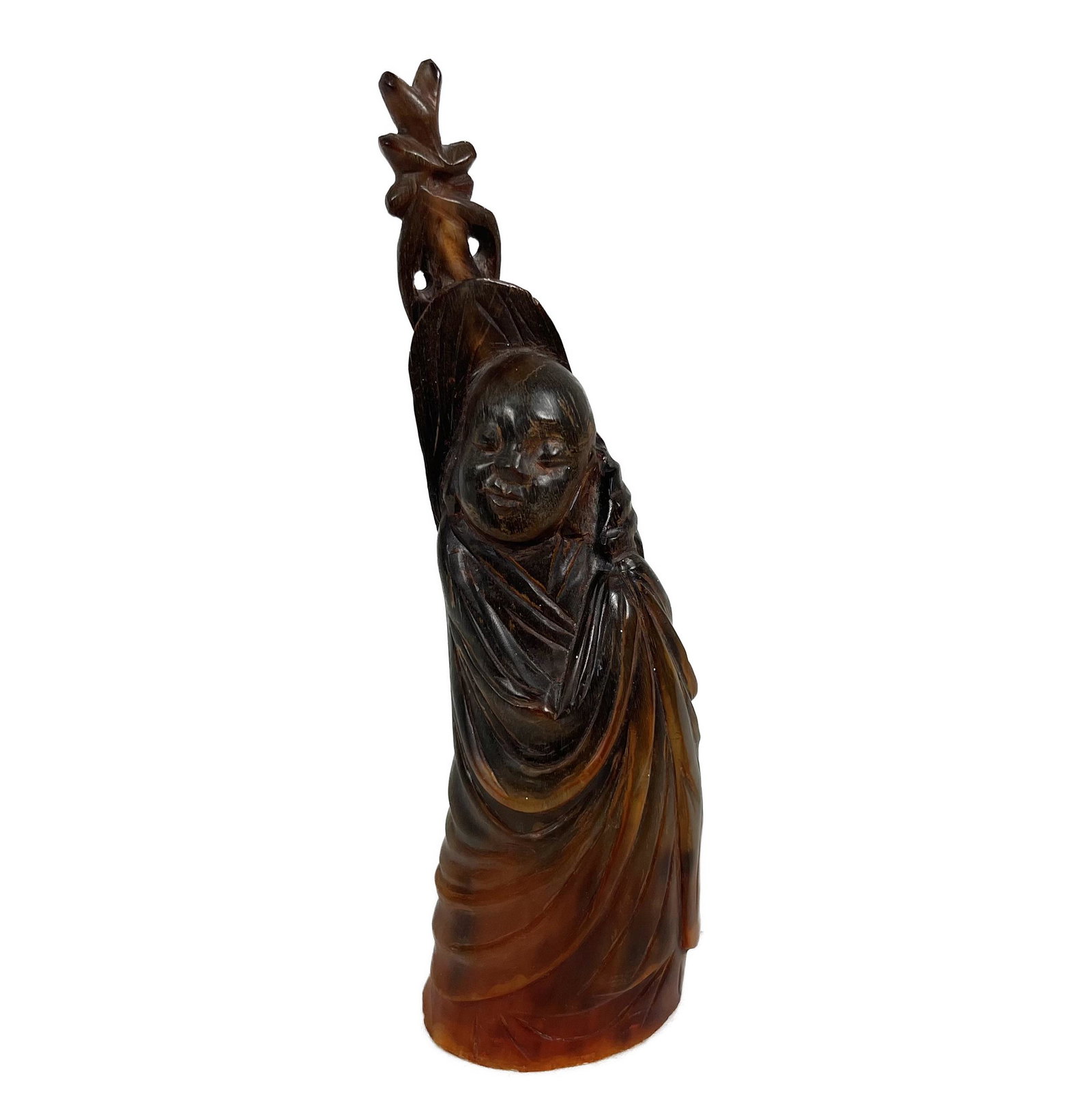 Antique Chinese Carved Horn: Antique Chinese Hand Carved Horn with Daoist Immortal Figure with Robe & Staff 7.5" H No Cracks in Overall Good Condition Please look at Photos Closely Out of a New York City Estate