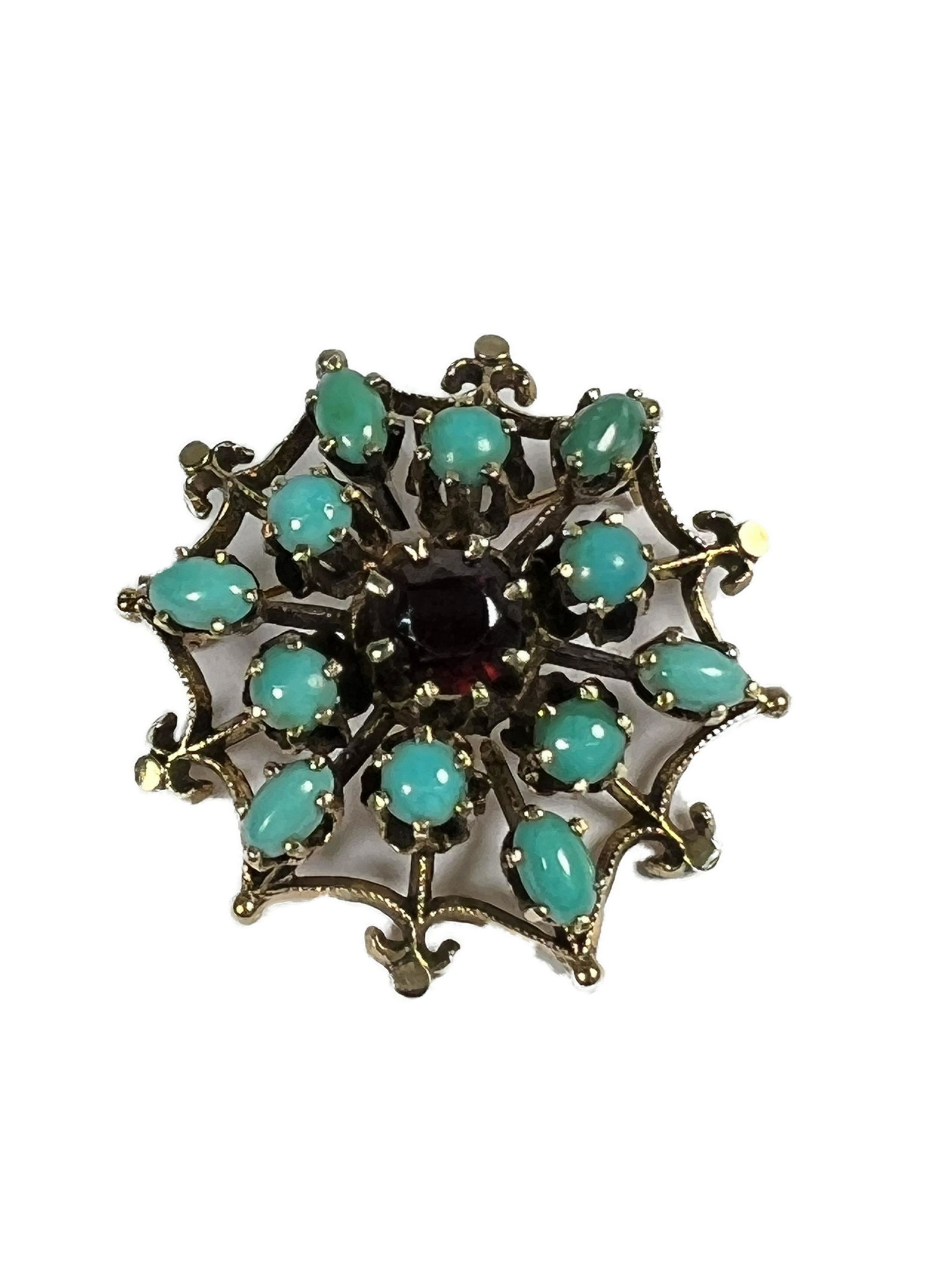 14k Gold Pendant Brooch with Turqoise & Garnet Stone (1 of 8)