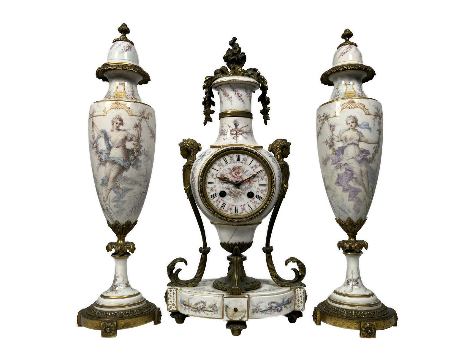 19th c. Monumental Sevres Bronze Clock Set (1 of 14)