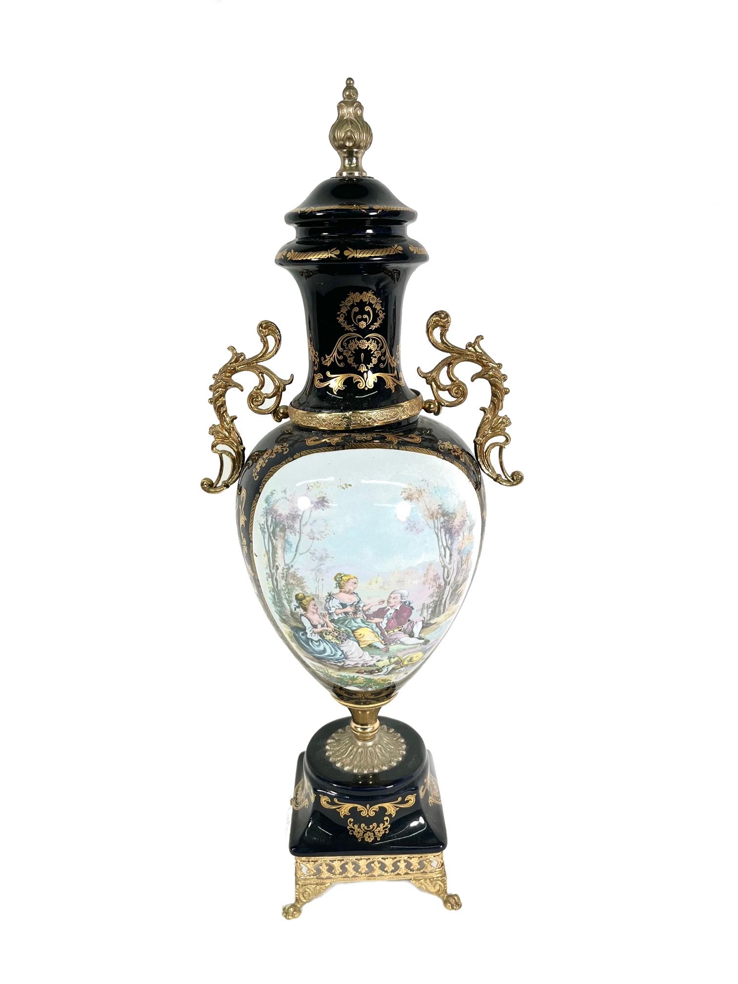 Large 20th c.Cobalt Blue Porcelain Urn Vase (1 of 8)