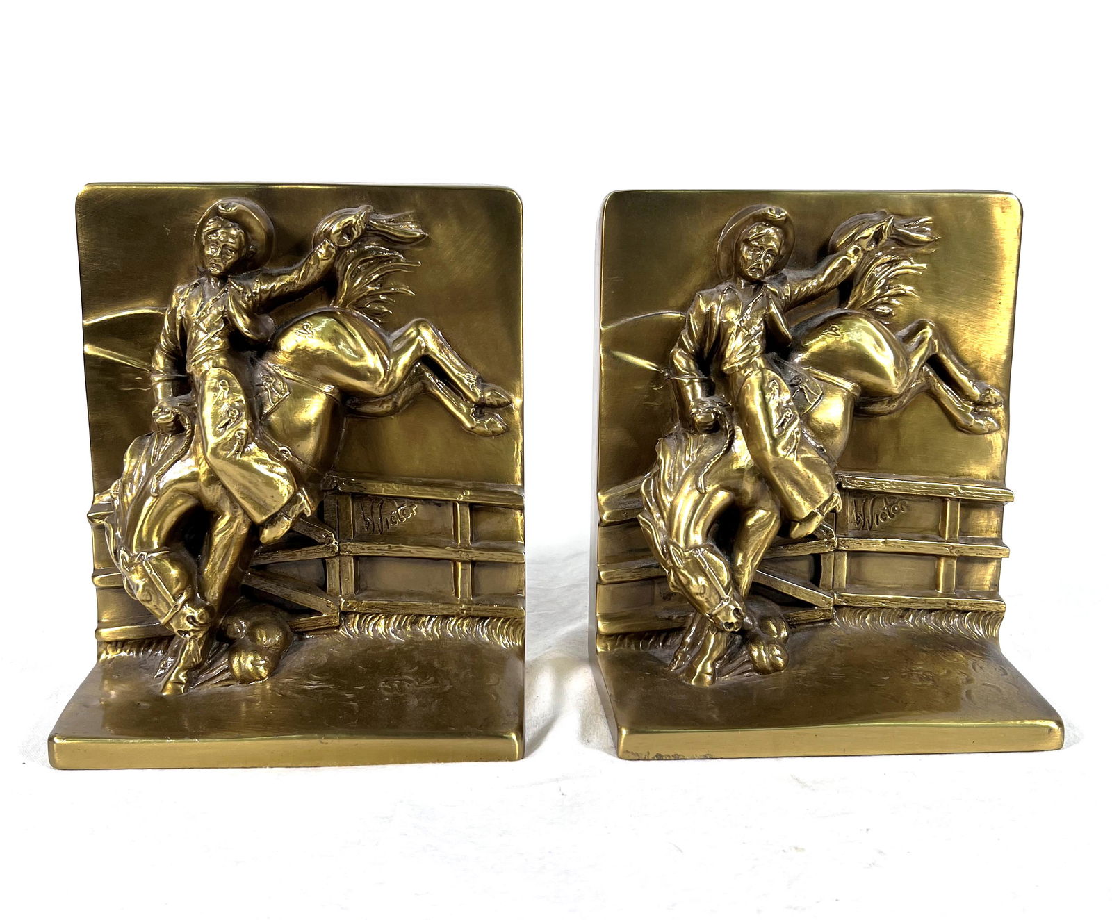 W Victor Signed Brass Western Cowboy Sculpture (1 of 8)