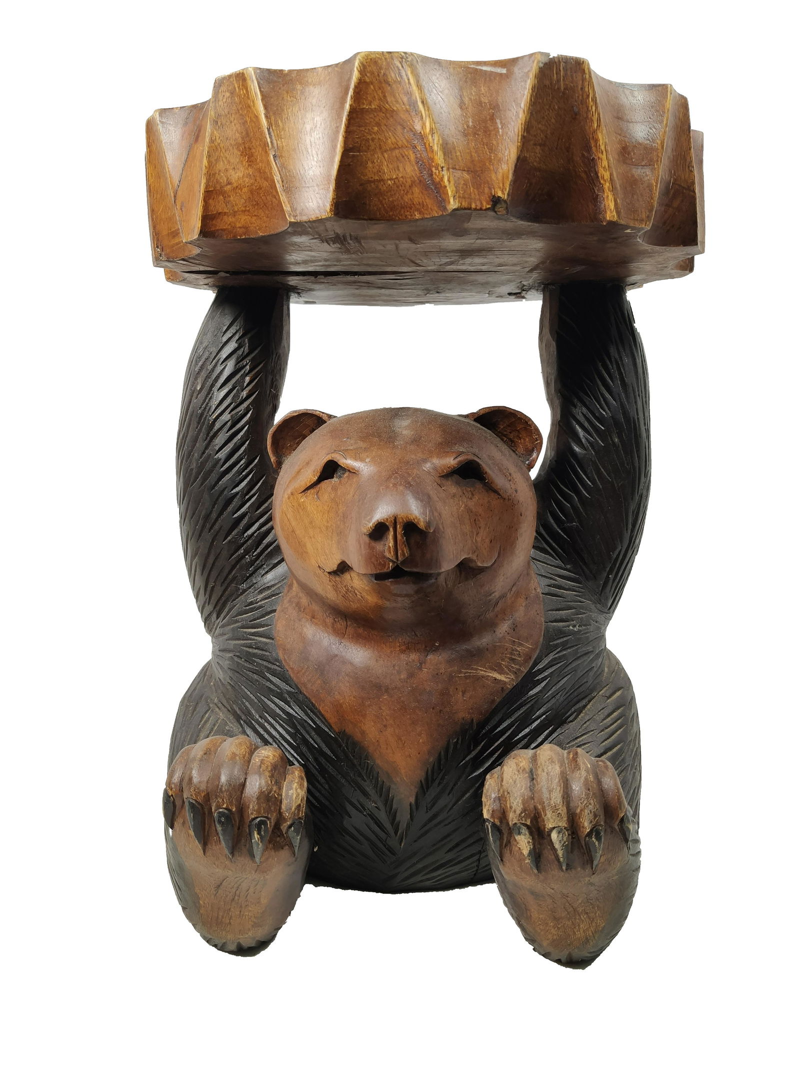 Heavily Carved Black Forest Wood Bear Table (1 of 7)