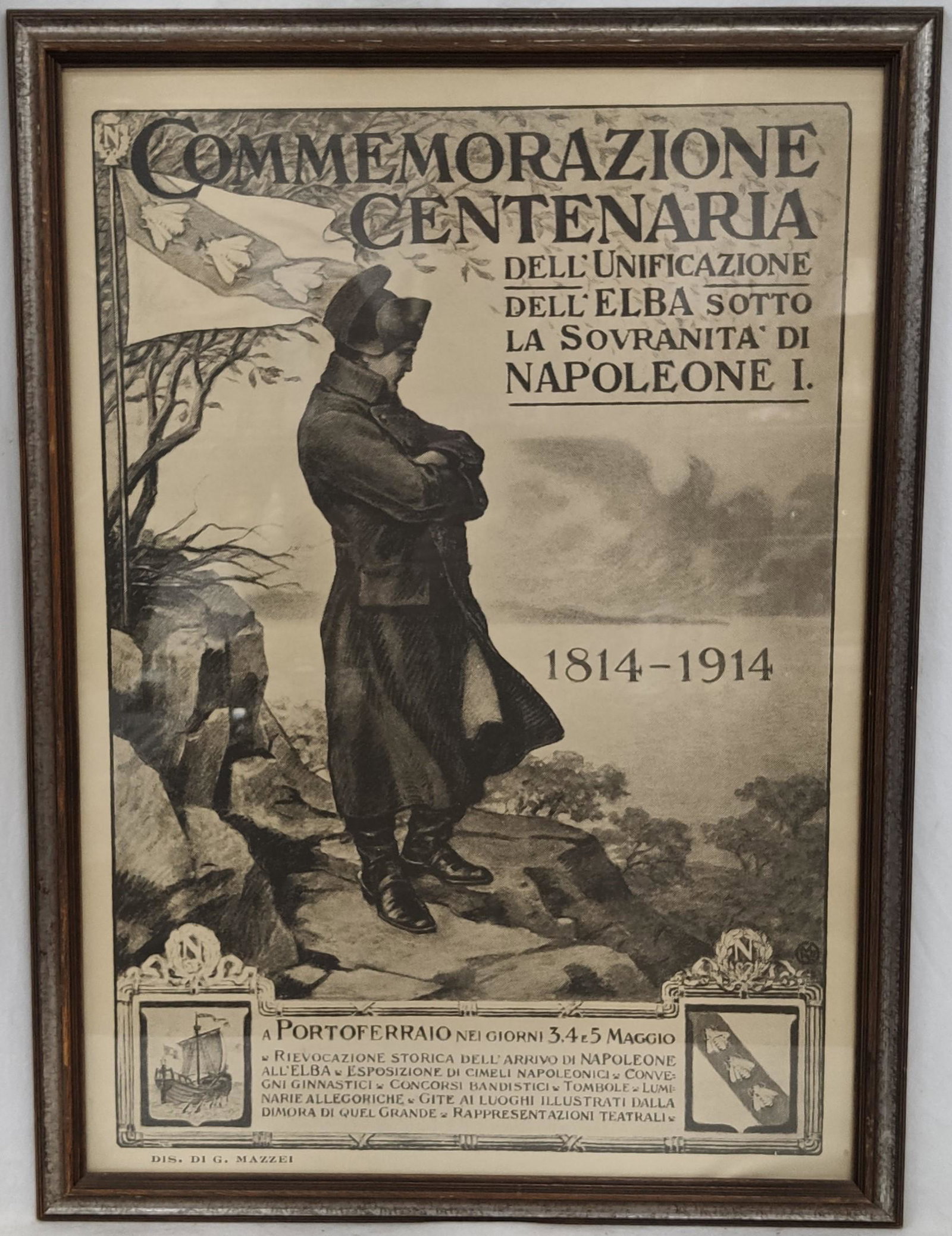 Giuseppe Mazzei Napoleon I Poster: Giuseppe Mazzei Napoleone I Poster Giuseppe mazzei manifesto per le celebrazioni del centenario dell'arrivo di napoleone poster litho lithgraph print 22.25" L x 30" H in Overall Good Condition Please 