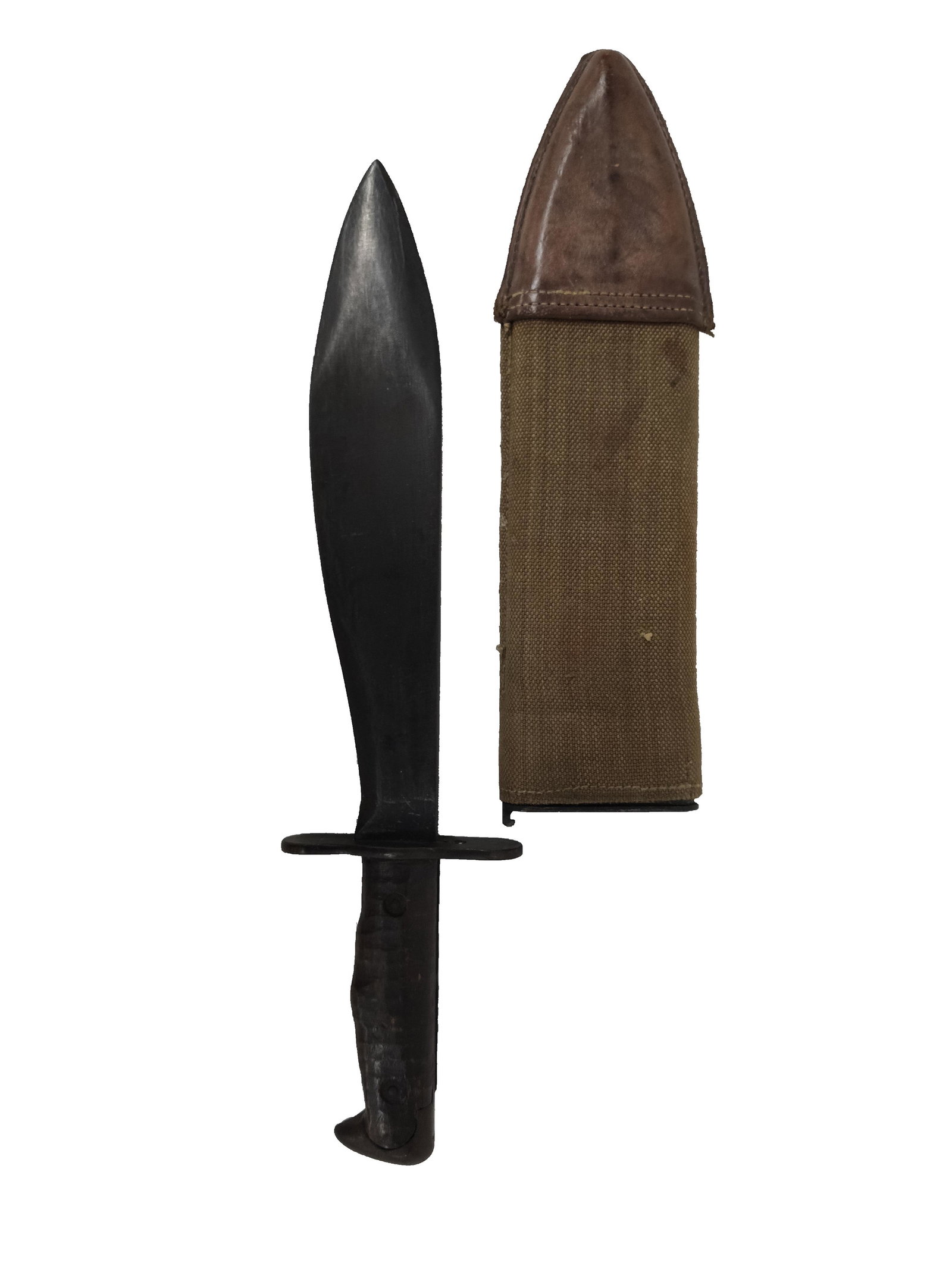 WWI US Model 1917 Bolo Knife w Sheath Plumb 1918: Pre WWII US Model 1917 Bolo Knife with Scabbard made by Plumb 1918 Marked " US Mod 1917 " to one side and " Plumb Phila 1918 " Krag Style Handle Steel Sheath with Canvas Cover & Leather Tip Stamped on