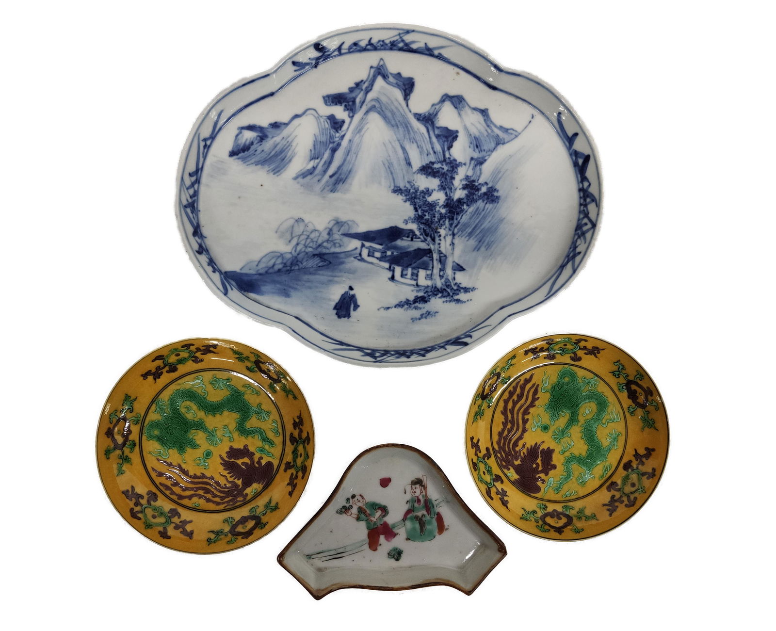 Qing Dynasty Dragon & Phoenix Plates & Tray Lot (1 of 2)