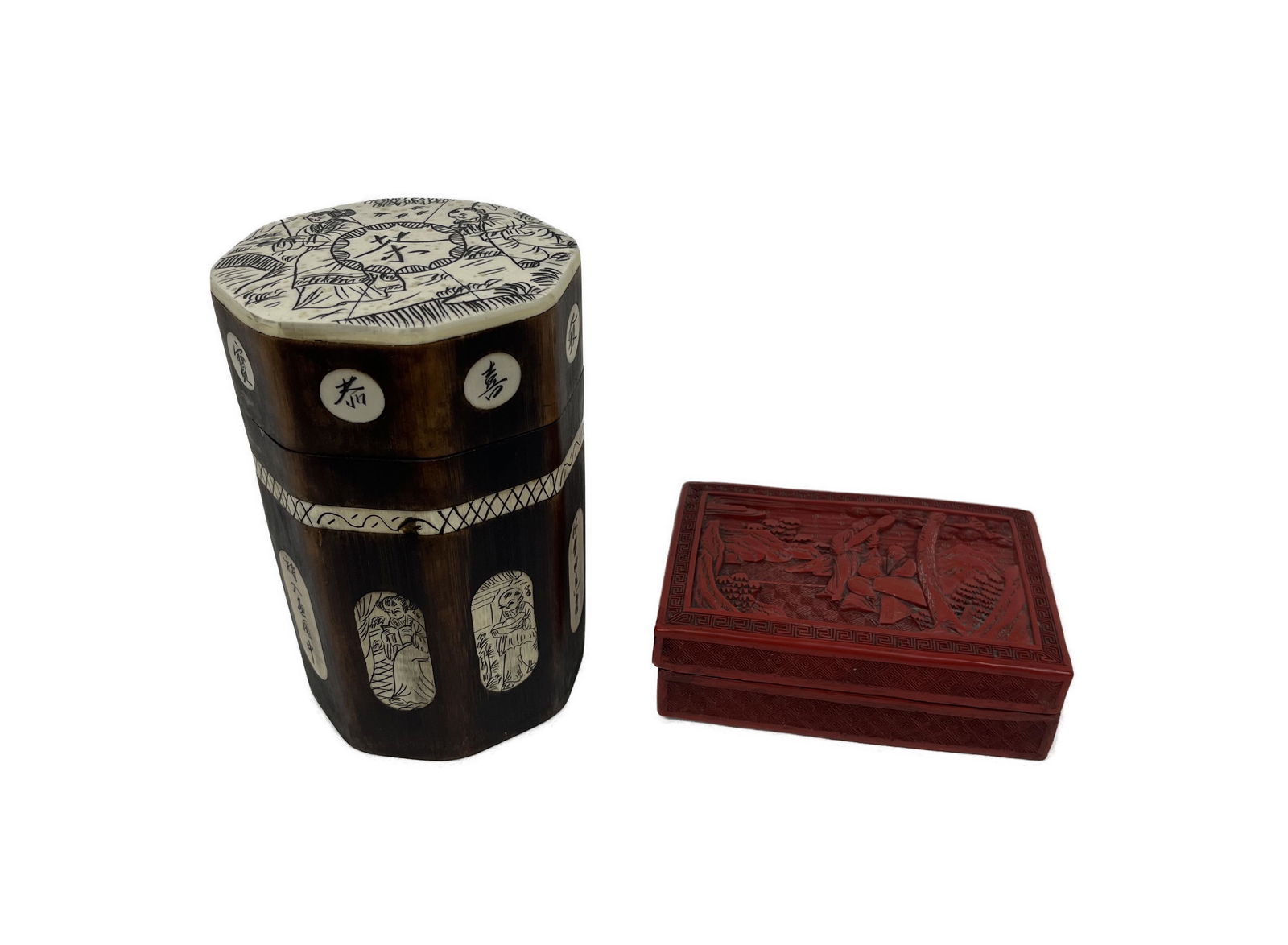 Chinese Bamboo Inlaid & Red Laquer Box (1 of 11)