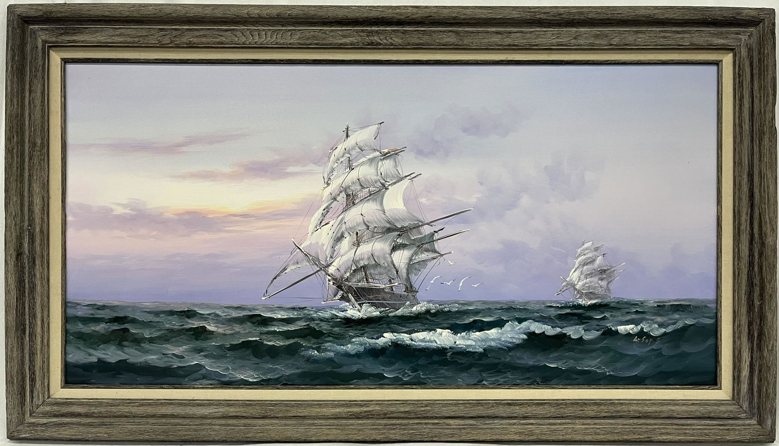 Flagship Seascape Nautical Marine Oil on Canvas (1 of 4)