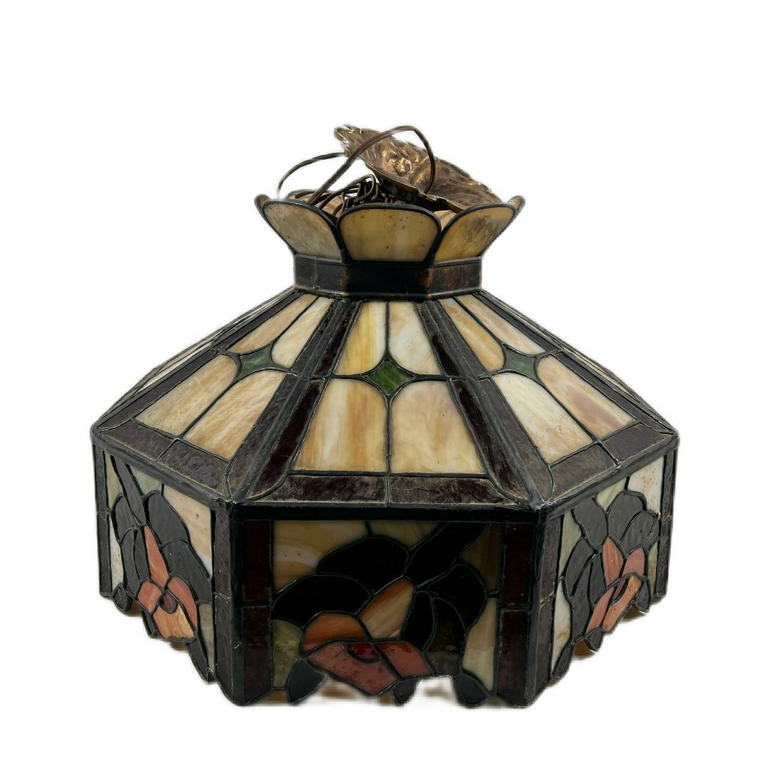 Tiffany Stained Glass Shade Chandelier: Tiffany Studio Style Stained Glass Lamp Shade Chandelier Dimensions 14"H x 19" Diameter No Cracks No Chips No Repairs Pre-owned Good Condition Please Refer To Photos Out Of New York City Estate