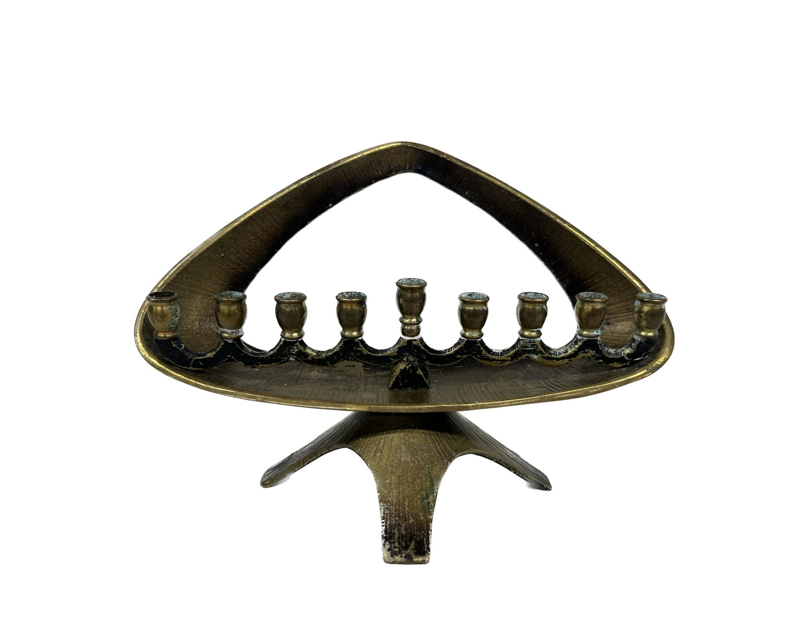Brass Candle Menorah Judaica: Very Unique Modern Judaica Brass Candle Menorah Made In Israel. Menorah Measures 8.5'' X6''Desciption Used Out of A new York City Estate