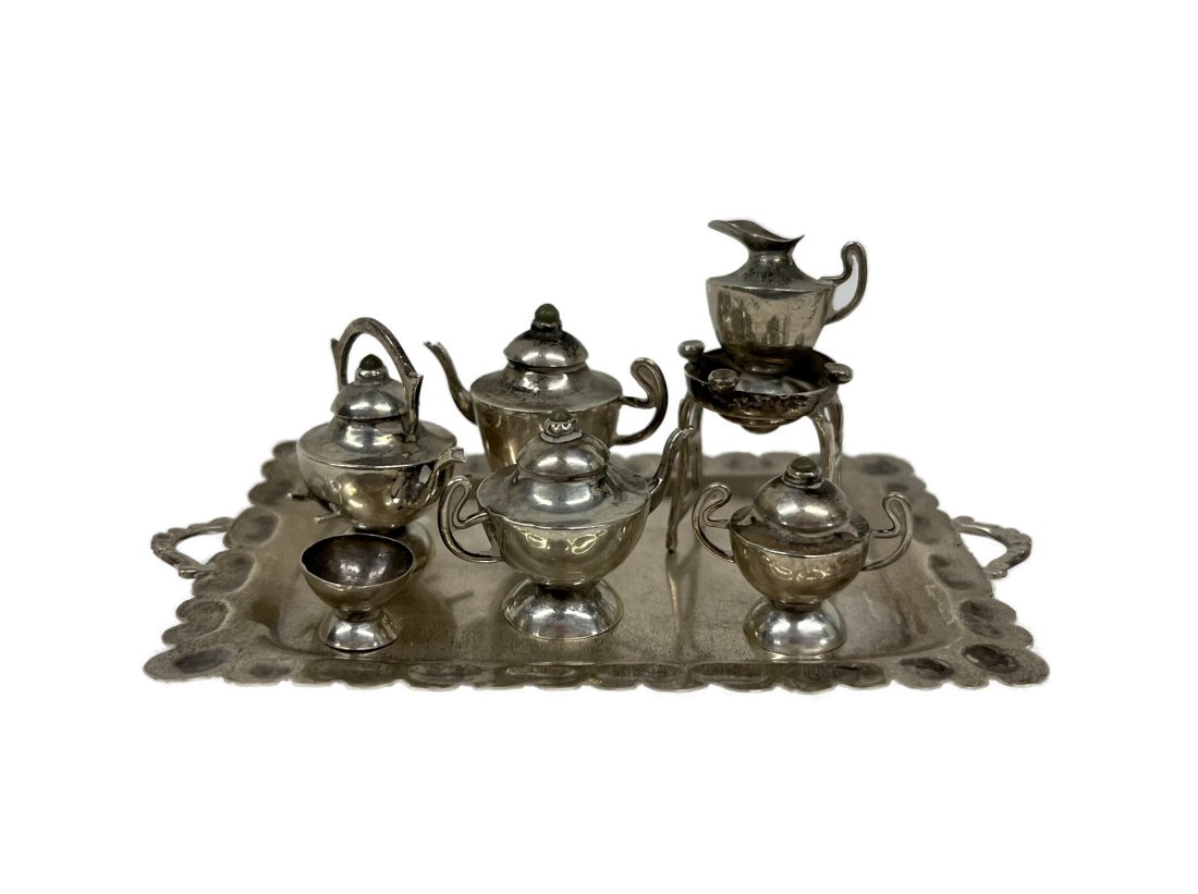 Sterling Silver Miniature Tea Set w/ Server Tray (1 of 4)