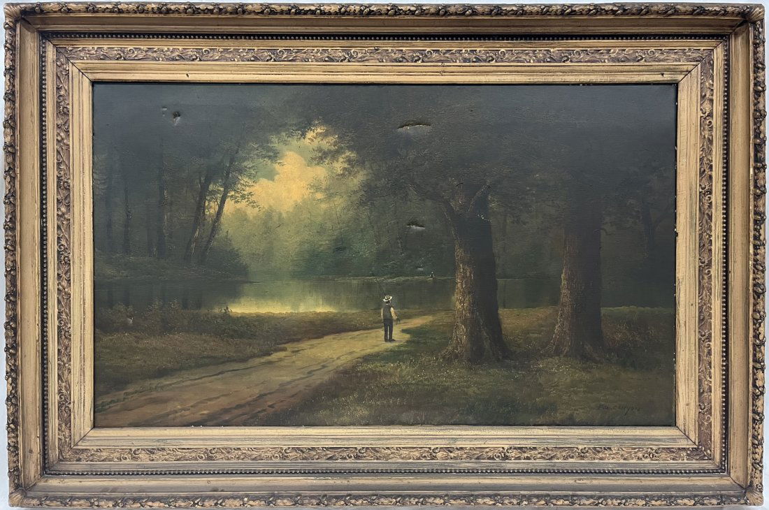 19th c. Large Oil on Canvas Signed Canyon (1 of 4)