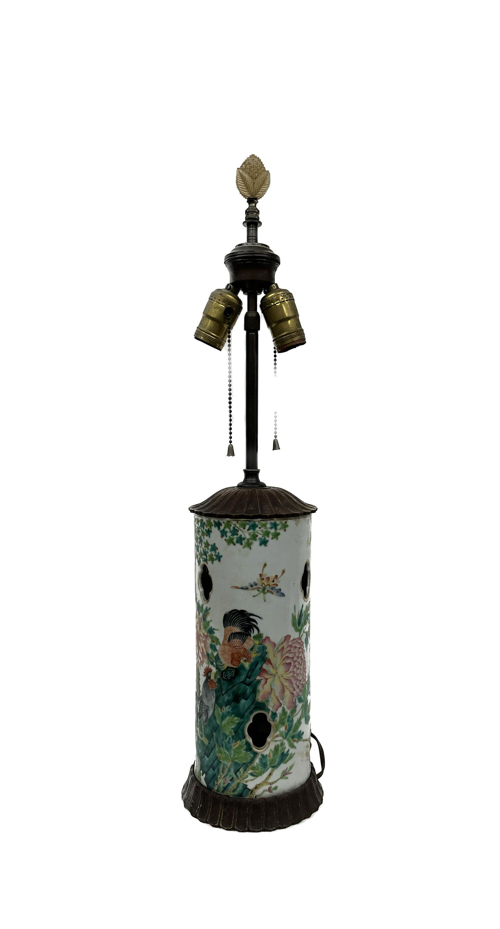 Chinese Famile Rose Pierced Vase Mounted as Lamp (1 of 6)