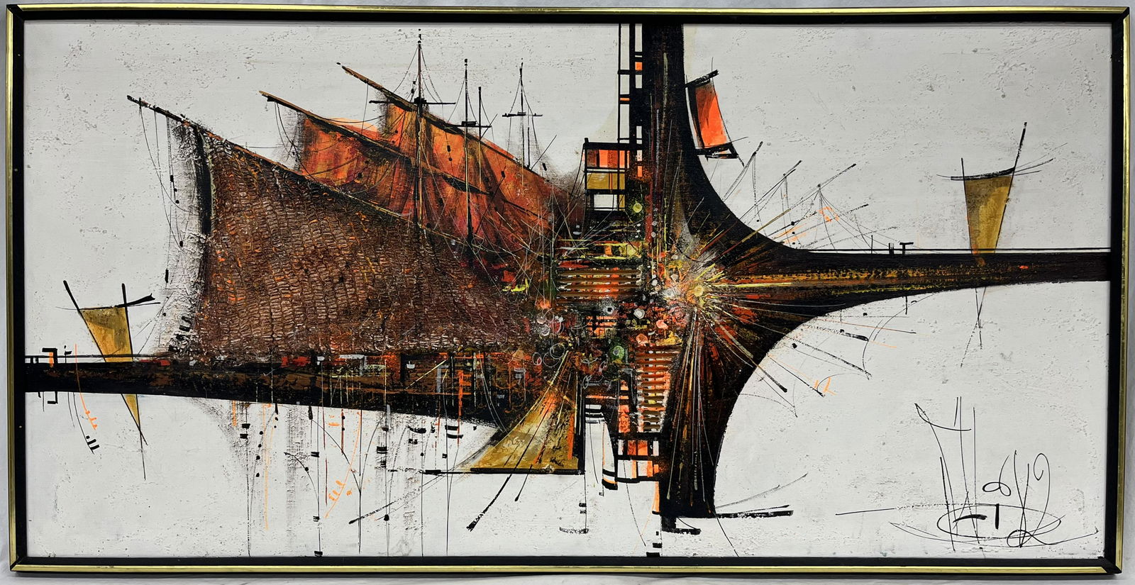 Abstract Acrylic Oin on Canvas MCM Signed (1 of 7)