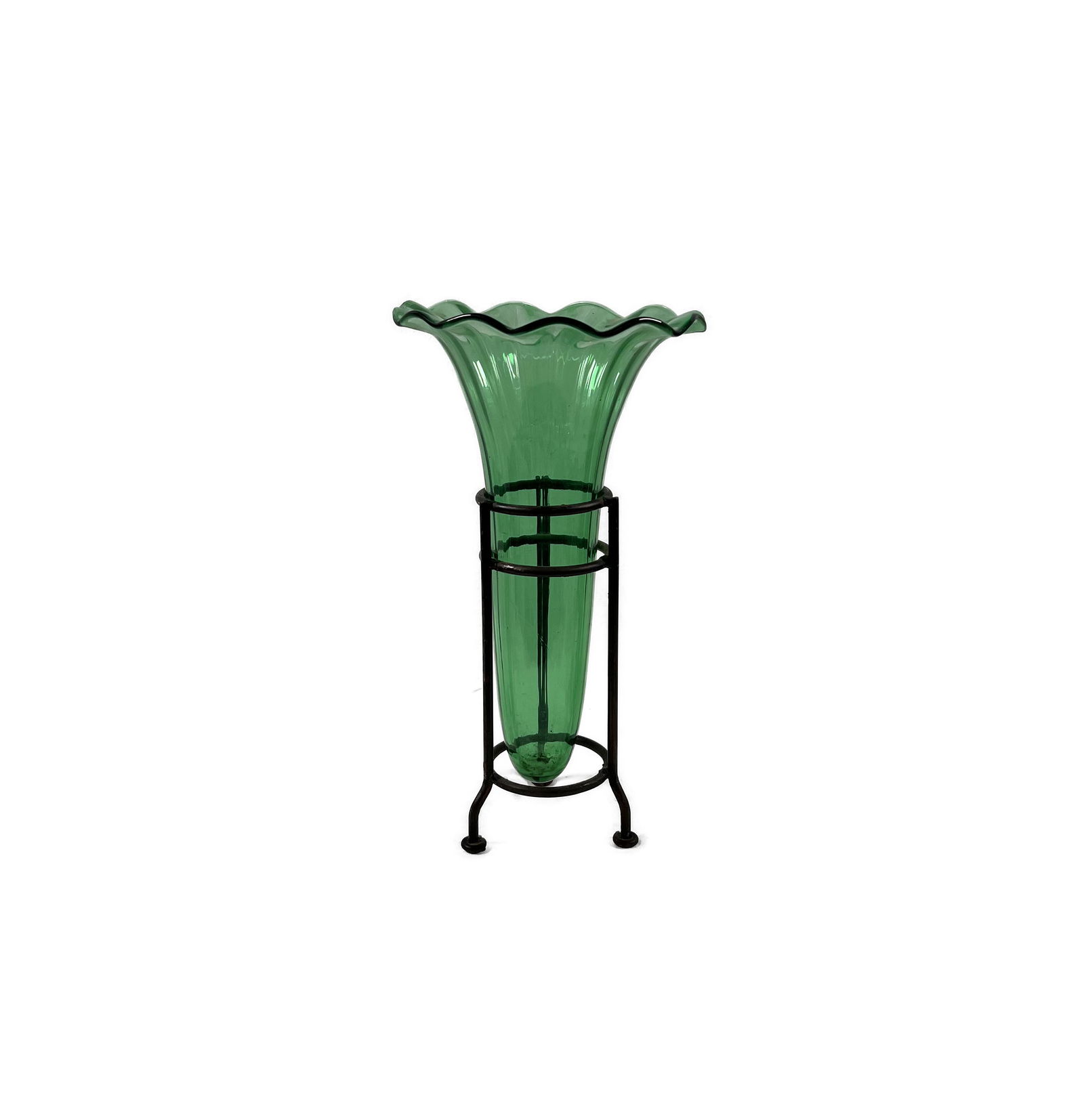 1930 Art Deco Uranium Glass Vase w Metal Holder (1 of 6)