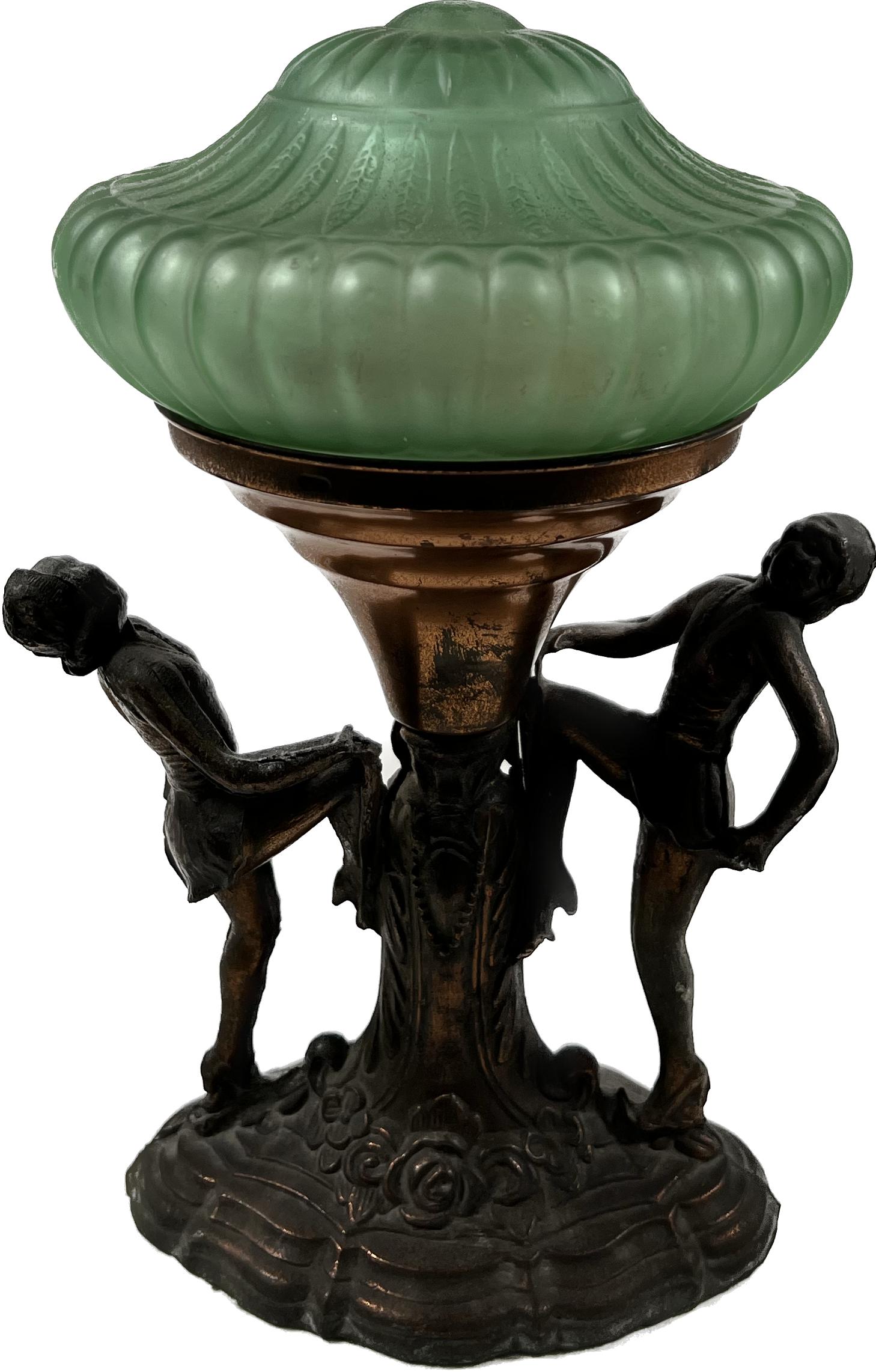 Art Deco Table Lamp With Green Glass Shade (1 of 13)
