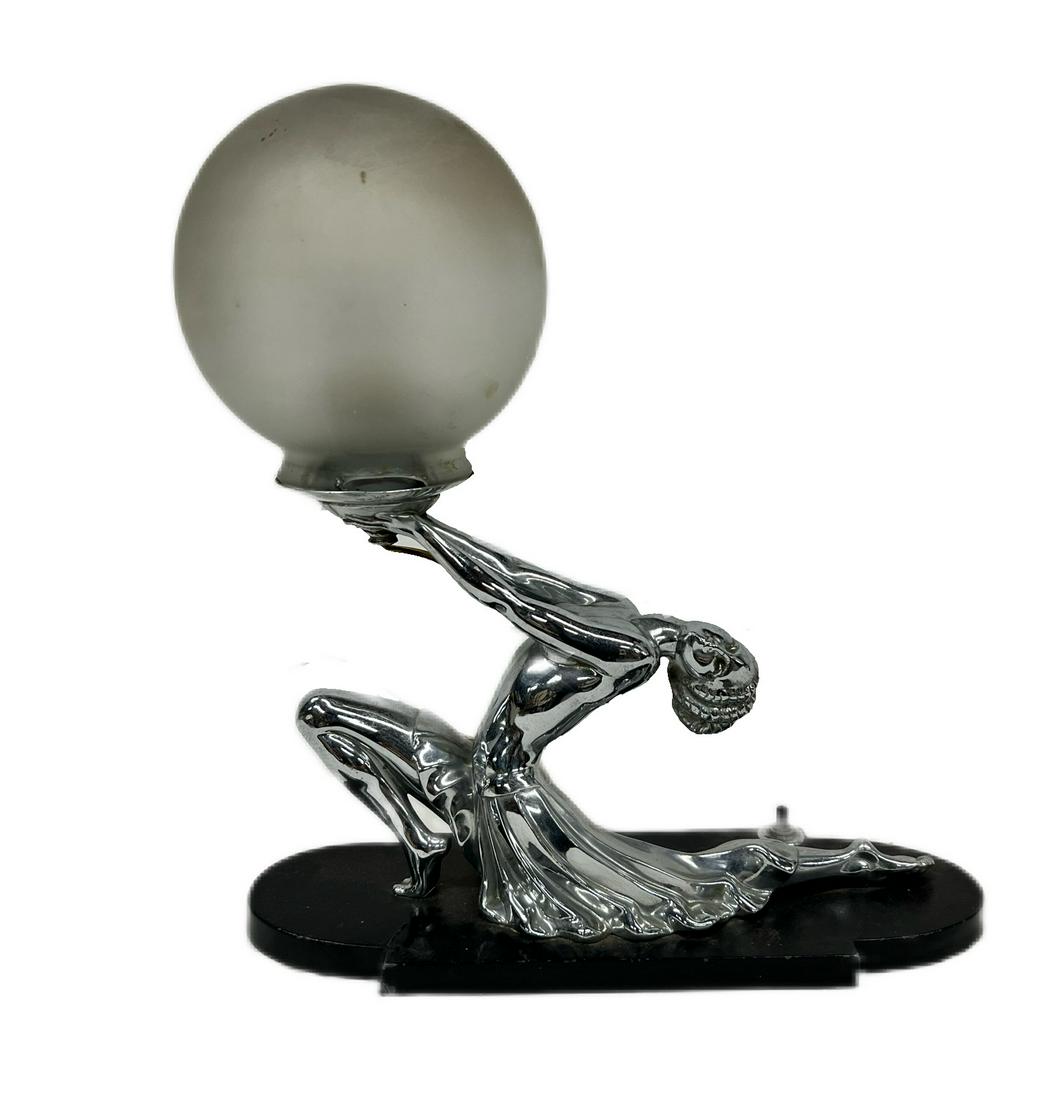 Ronson Moon Art Deco Figural Polished Chrome Lamp (1 of 12)