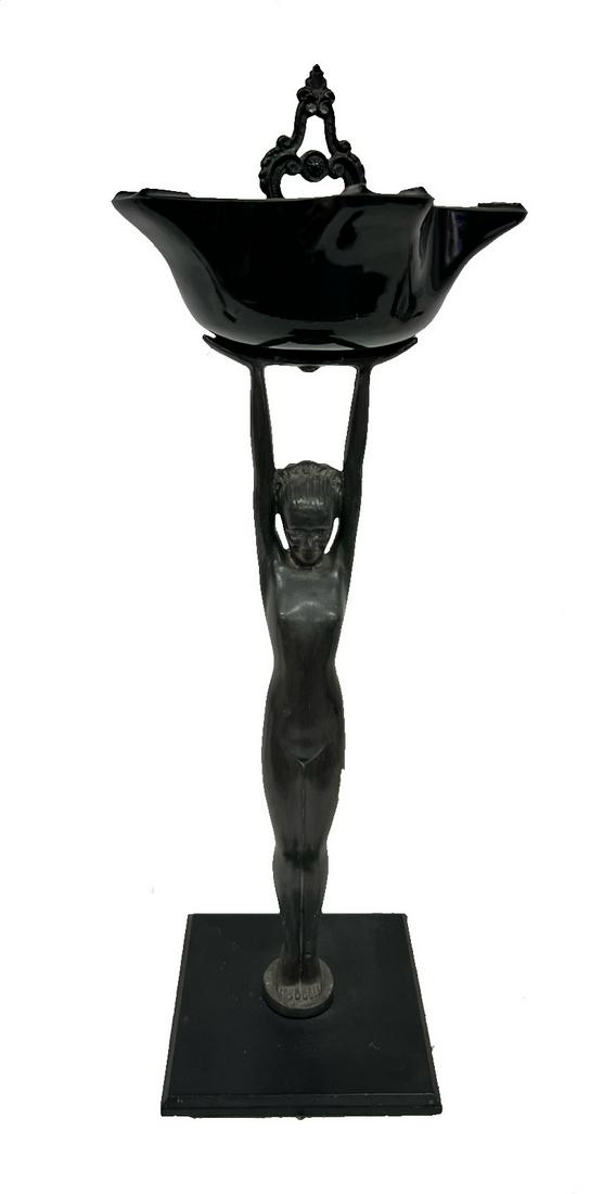 Art Deco Frankart Nude Figural Floor Standing: Art Deco circa 1920's Frankart Nuart Nude Lady Figure not signed Floor Standing Ashtray With Glass Top Dimensions 8"D x 24"H with Finial No Chips No Cracks No Repairs Good Pre-Owned Condition Please R