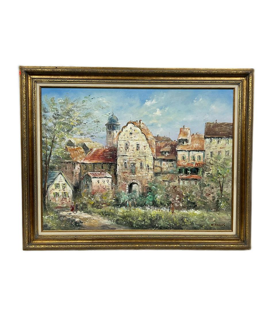 Xavier Rabous Oil on Canvas Cityscape: Xavier Rabous Oil On Canvas depicting City Scene Scape Australian Artist Which Rarely His Art Appears At Auction Houses Or Sales Resources High Demand For His Arts Most Of The Times Was Sold Prior To