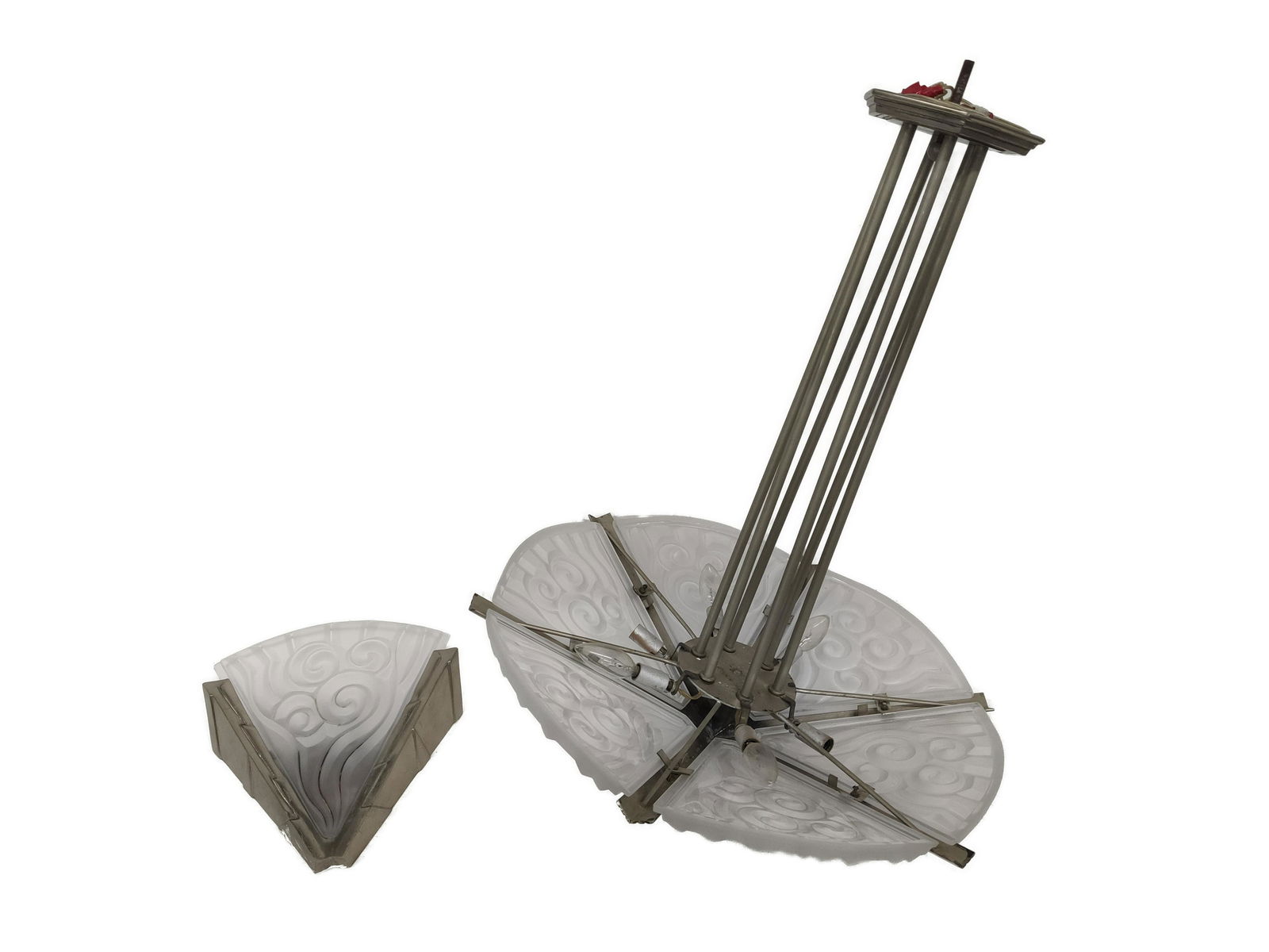 French Art Deco by Degue Frosted Glass Chandelier (1 of 9)