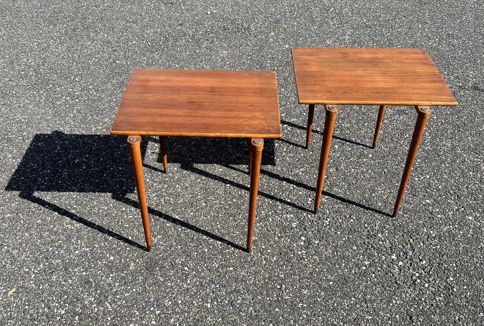 Pair of Teak Tables AB Ljungqvist Furniture Factory: Pair of Teak Tables AB Ljungqvist Furniture Factory Production Period 1960 to 1969 Materials Teak Wood Color Brown Width 17.7" x Depth 16.5" x Height 19.7" Pre-Owned Wear Consistent With Age And Use P