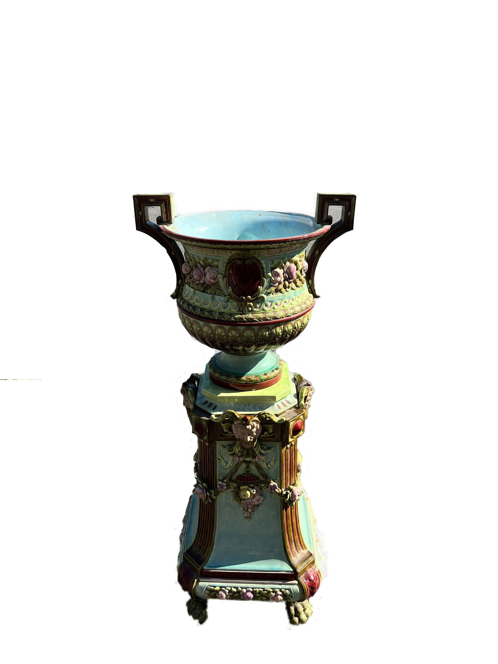 Monumental Majolica Pedestal &  Urn (1 of 17)