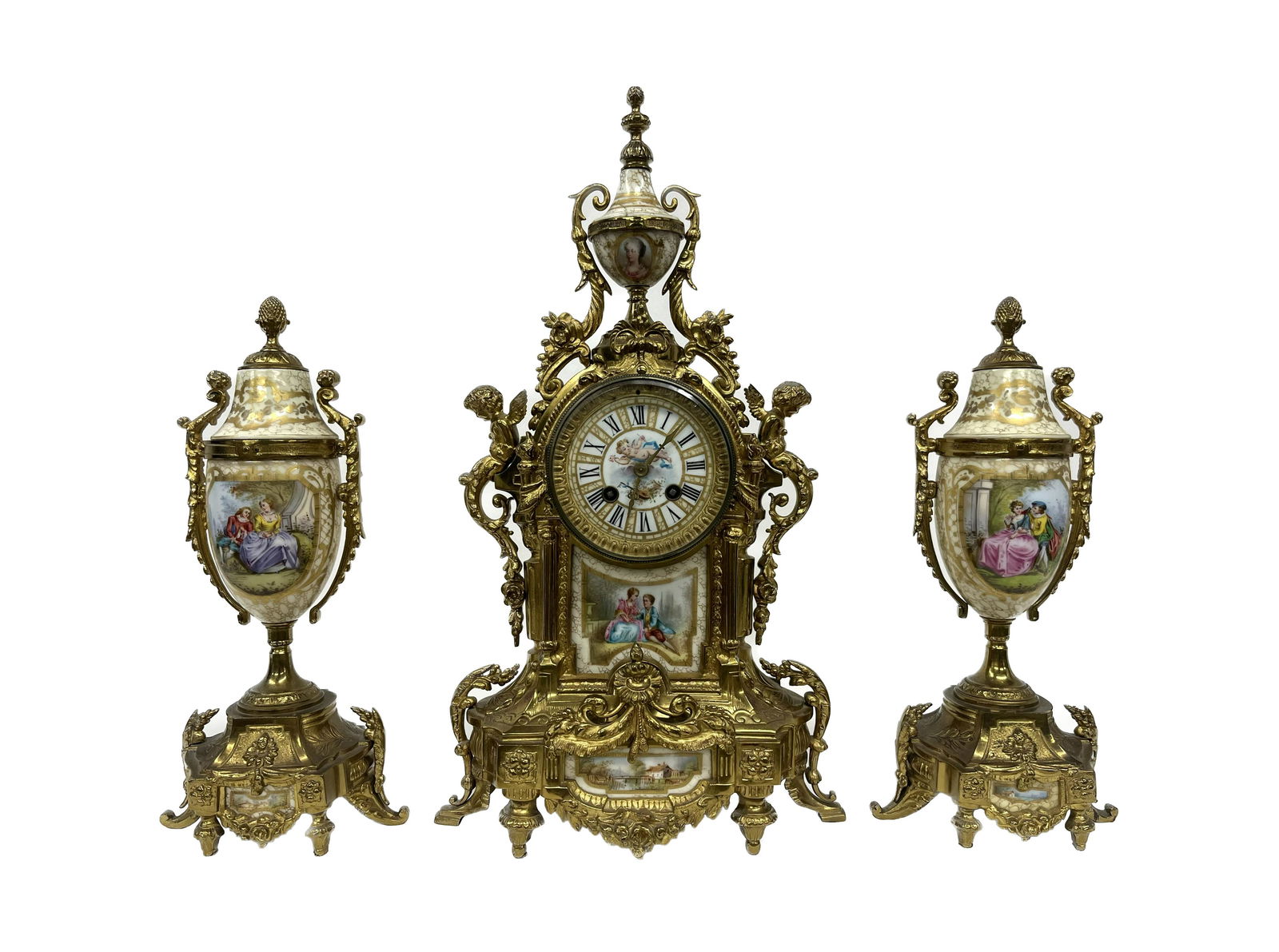 A.D. Mougin French Dore Bronze Clock & Urn Set (1 of 10)