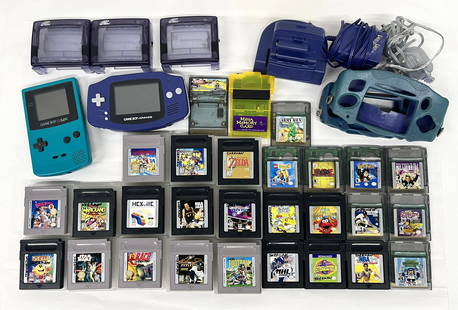 Nintendo Gameboy Color / Advance & 27 Game Lot: Large Gameboy Color / Advance Video Games & Accessories Collection Lot 1x Gameboy Color Console 1x Gameboy Advance Console 1x Super Mario Land 1x Wario Land 2 1x The Legend of Zelda 1x Star Wars Ninte