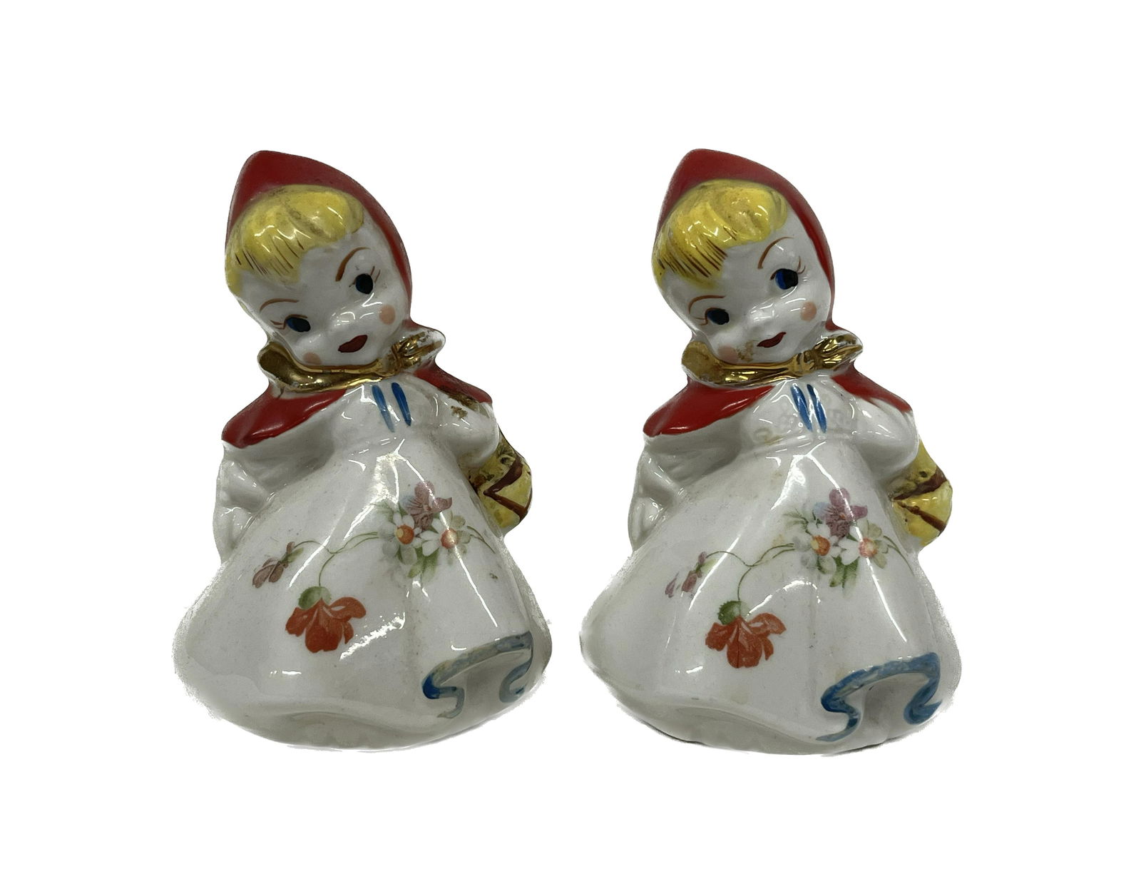 Hull Little Red Riding Hood Shakers: Hull Little Red Riding Hood Shakers Pat. Des. No. 135889 Condition Used 5 Inches Tall salt pepper cookie bisquit jar Out of a South Shore Long Island Estate