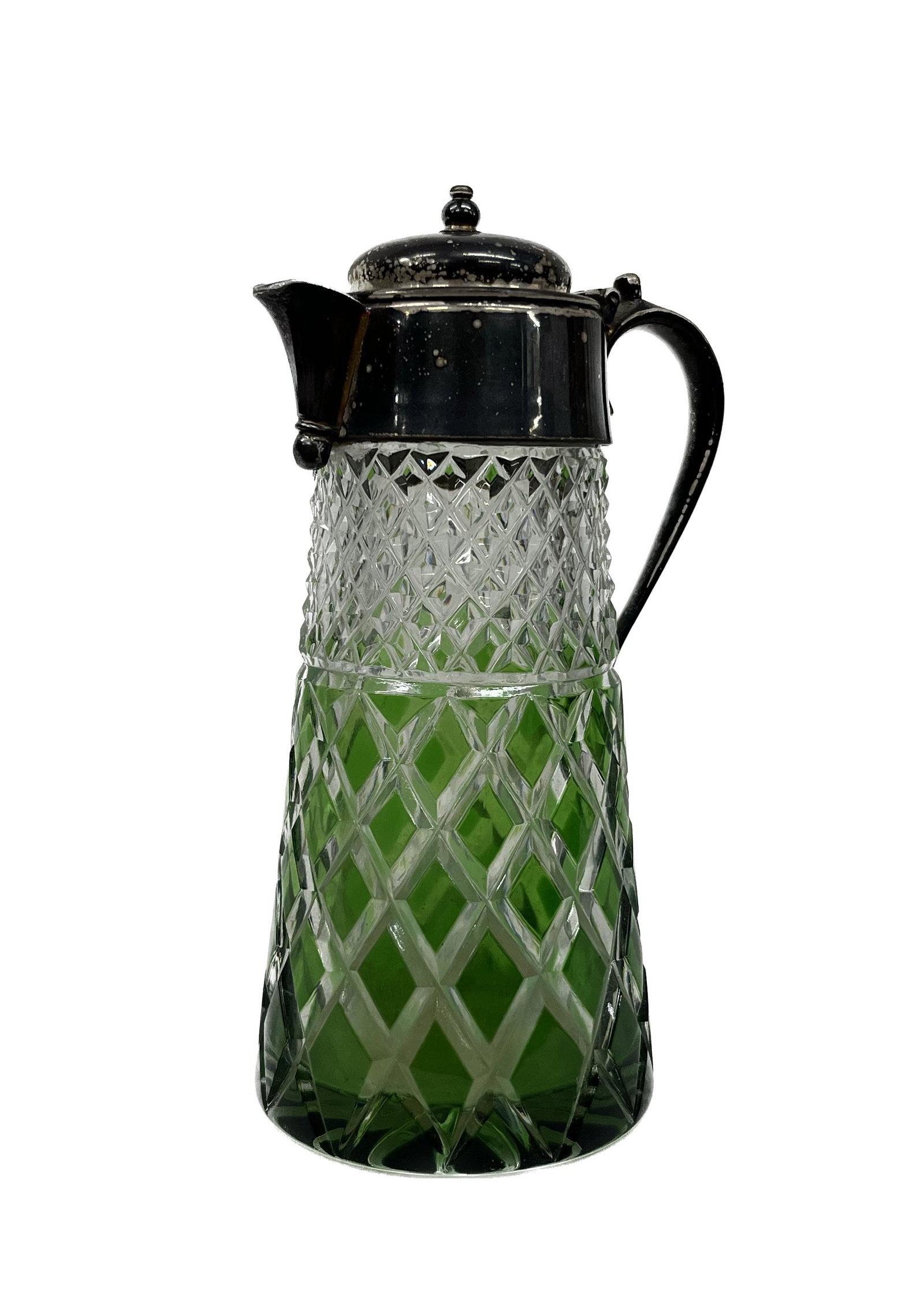 Green Cut to Clear Cut Glass Pitcher (1 of 5)