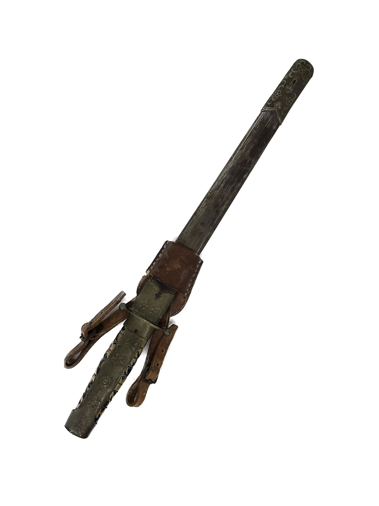 Antique Pre WWII Short Sword Dagger with Metal Scabbard & Frog (1 of 5)