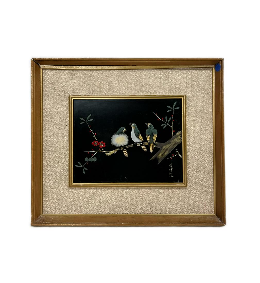 Japanese Lacquer Board Wajima Ippo Sitting Birds (1 of 15)