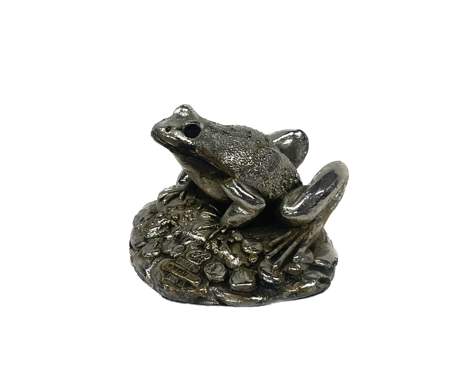 English Sterling Silver Toad or Frog Sculpture: Eniglish Hallmark Sterling Silver Country Artists 1991 English Lion Hall Mark Buccellati Style Prince Condition Vintage used overall Condition Dimensions 1.5 Inches Tall by 2.25 Inches Wide Bottom Tot