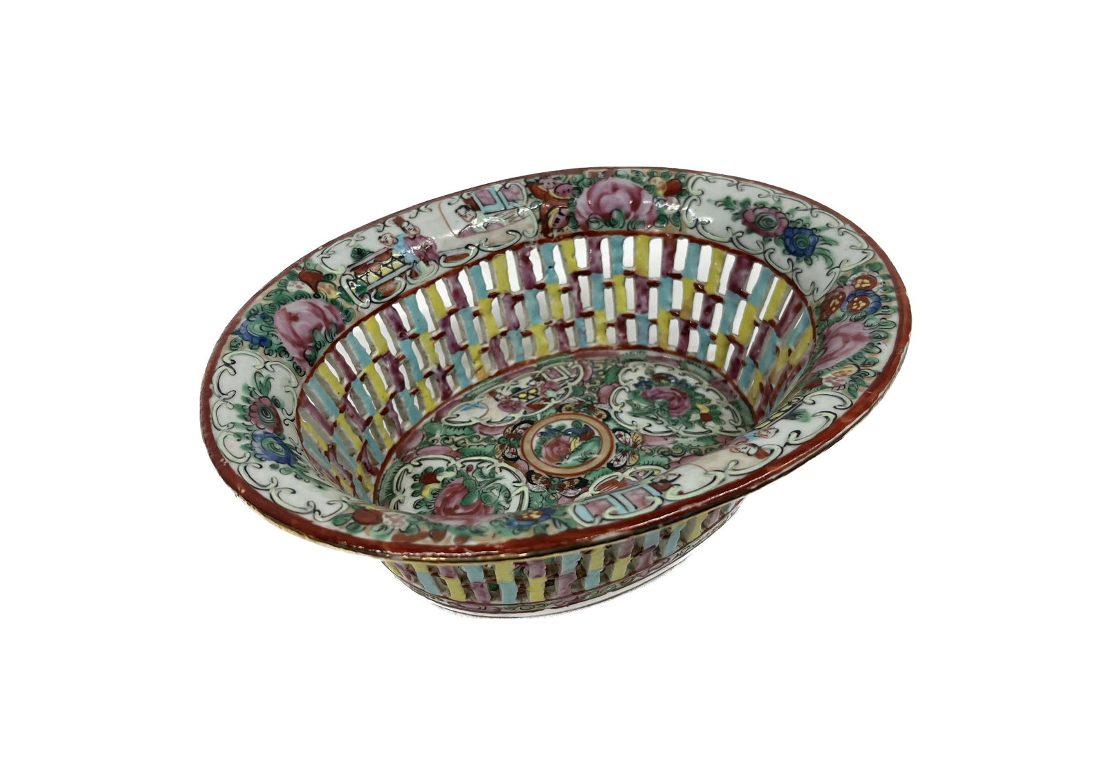 Chinese Guangcai Famille Rose Medallion Bowl Basket (1 of 7)