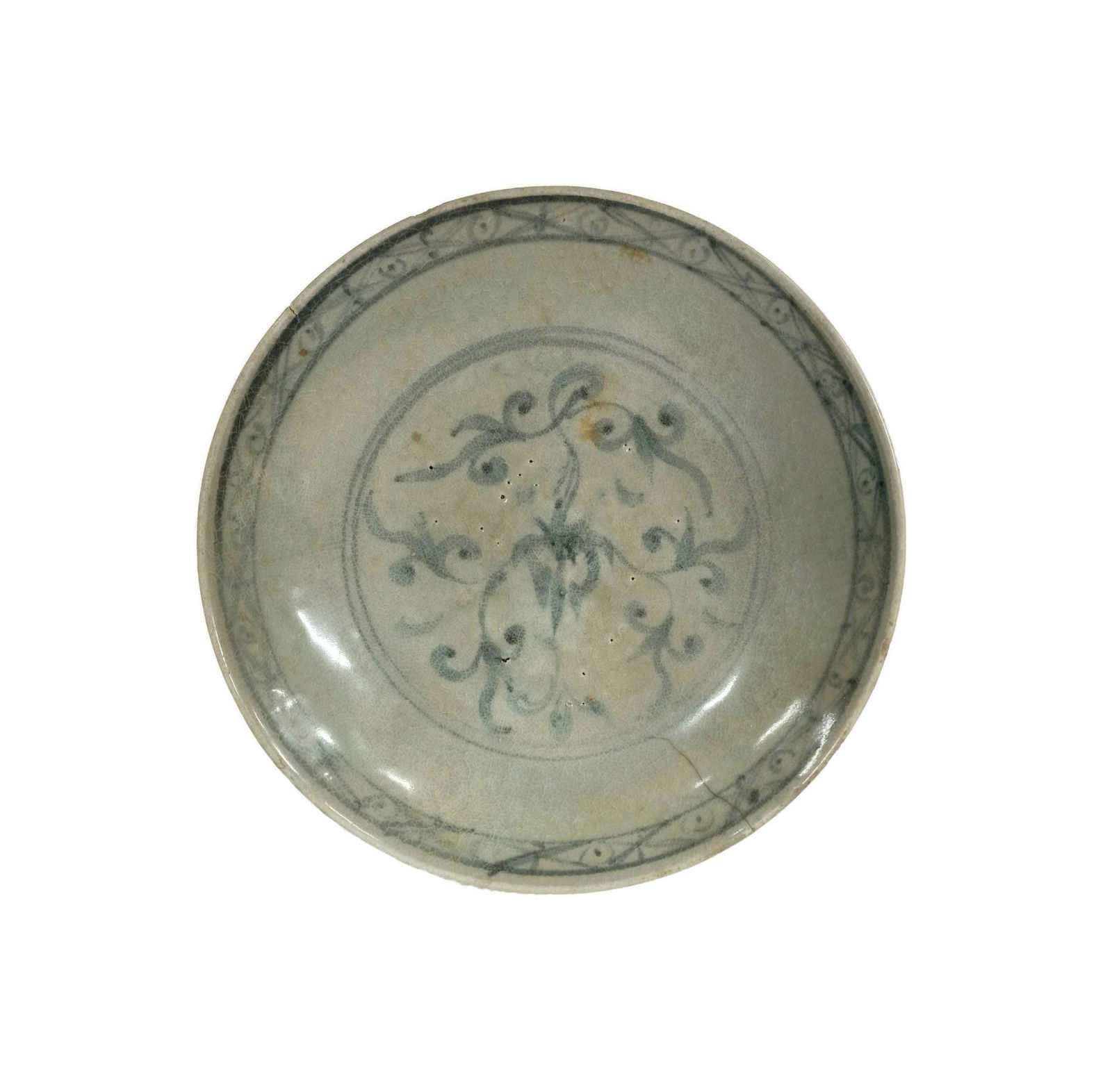 Antique Chinese Blue White Plate: Antique Chinese Blue and White Plate or Bowl Please Look at Photos for more Information Out of a New York City Estate Dimensions 24cm diameter by 5cm Tall Search Words Ming Tang Qing Caledon Celadon E