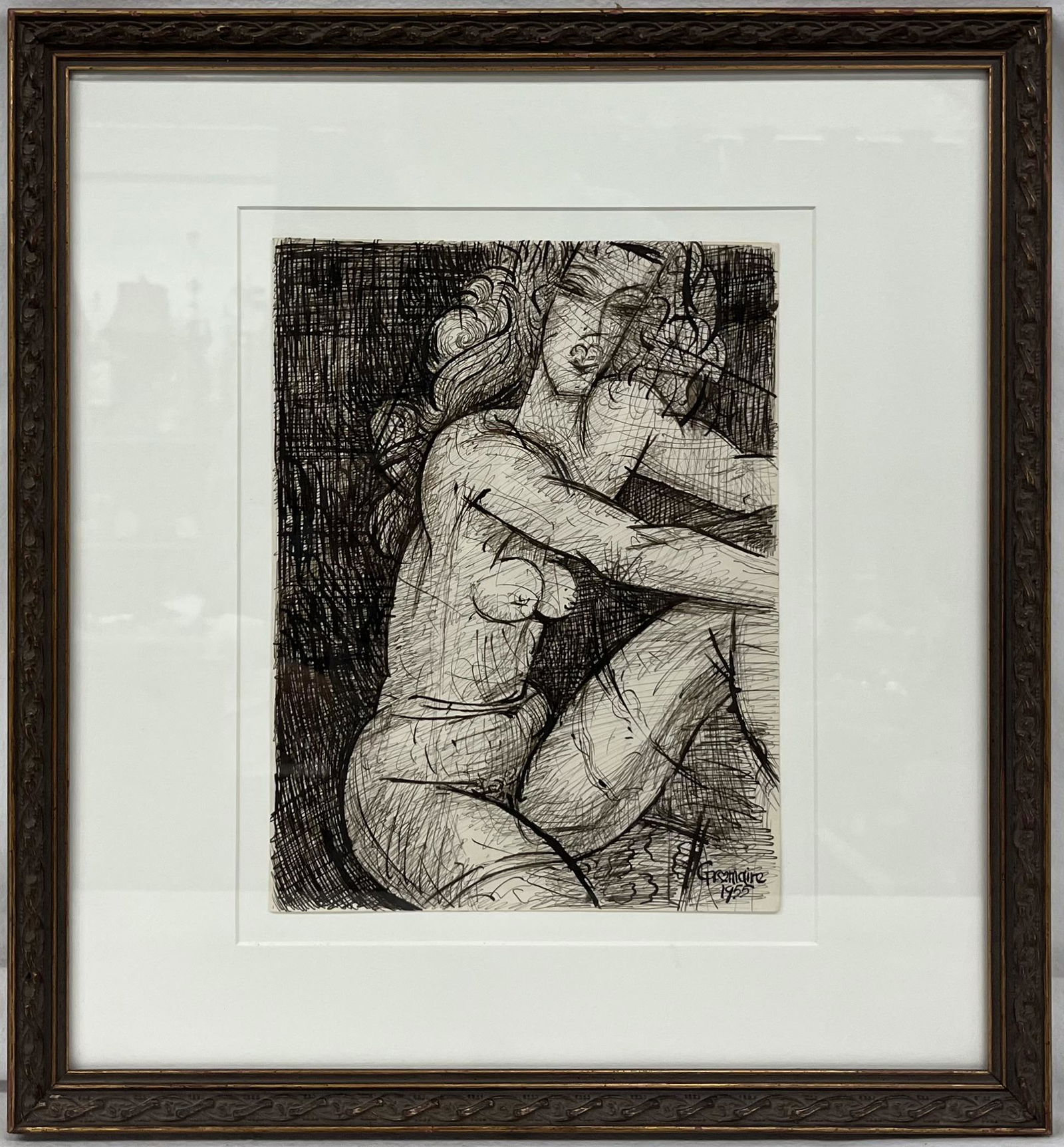 Marcel Gromaire (French 1892-1971): Marcel Gromaire (French 1892-1971) Female Nude Ink on Paper Painting Abstract Woman Impressionist Signed & Dated 1955 Lower Right 16.5" L 18" H in Overall Good Condition Please look at Photos Closely