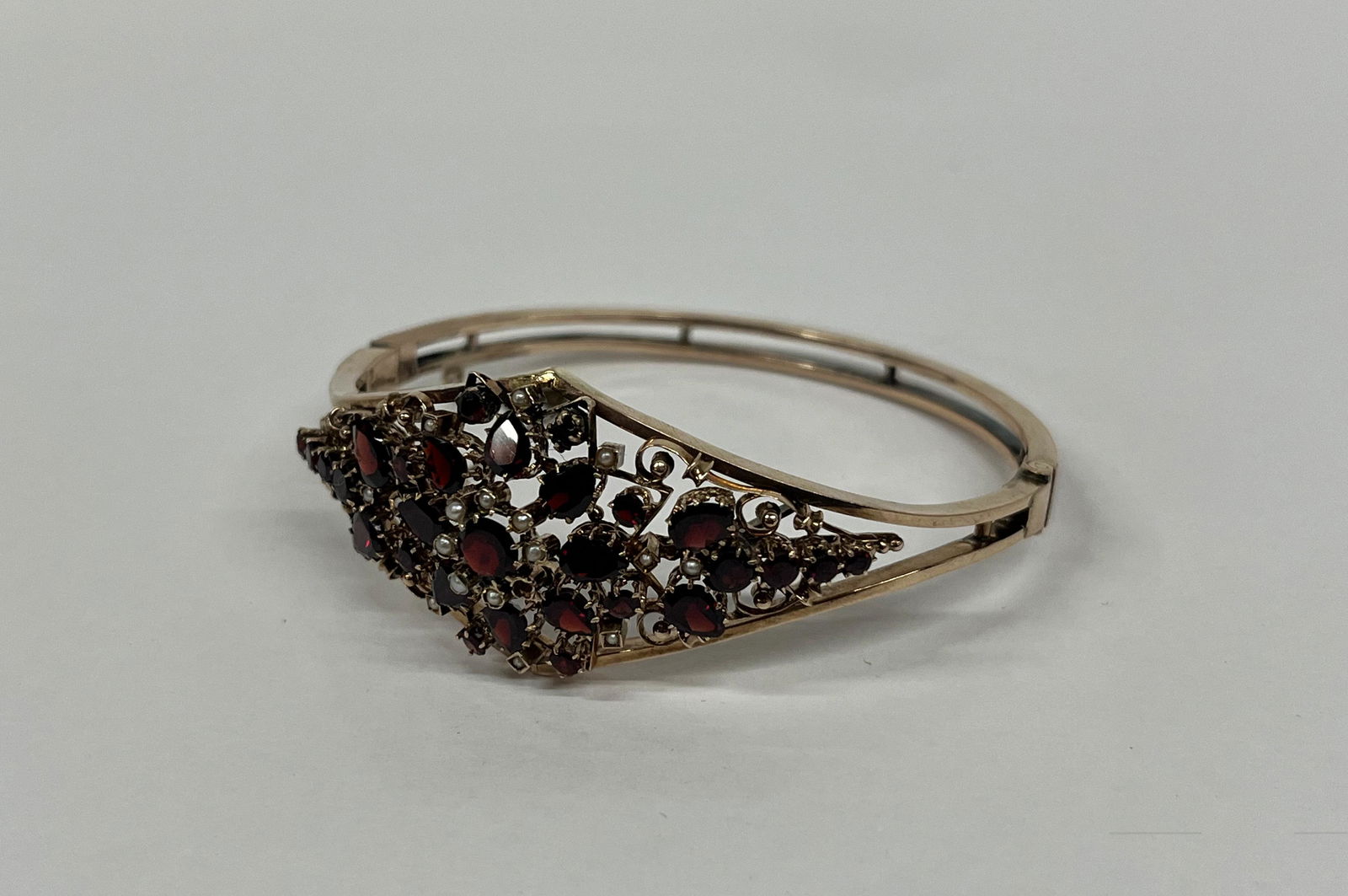 Victorian Gold Garnet & Pearl Bangle Bracelet (1 of 6)