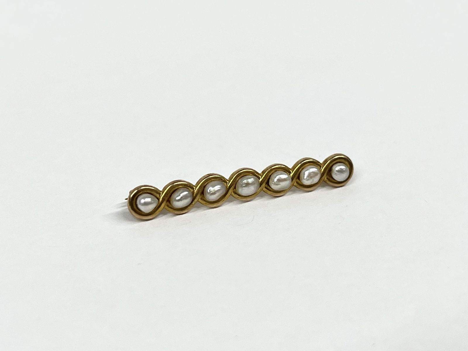 Victorian 14k Yellow Gold Pearl Bar Pin Brooch (1 of 4)