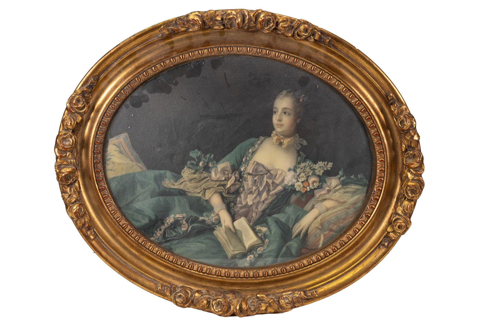 Mad D Pompador Lucious Nude Ladies: Mad D Pompadour With Glass and Lucious Nude Women Without Glass Oval Frames Wall Hanging Art Victorian Napoleon Imperial Renaissance In 17" Overall Good Condition Please look at Photos Closely Out of 