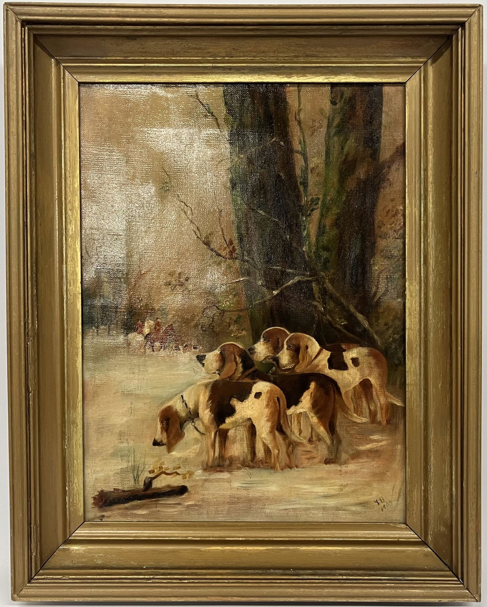 Antique Fox Hunt Hounds Oil on Canvas (1 of 4)