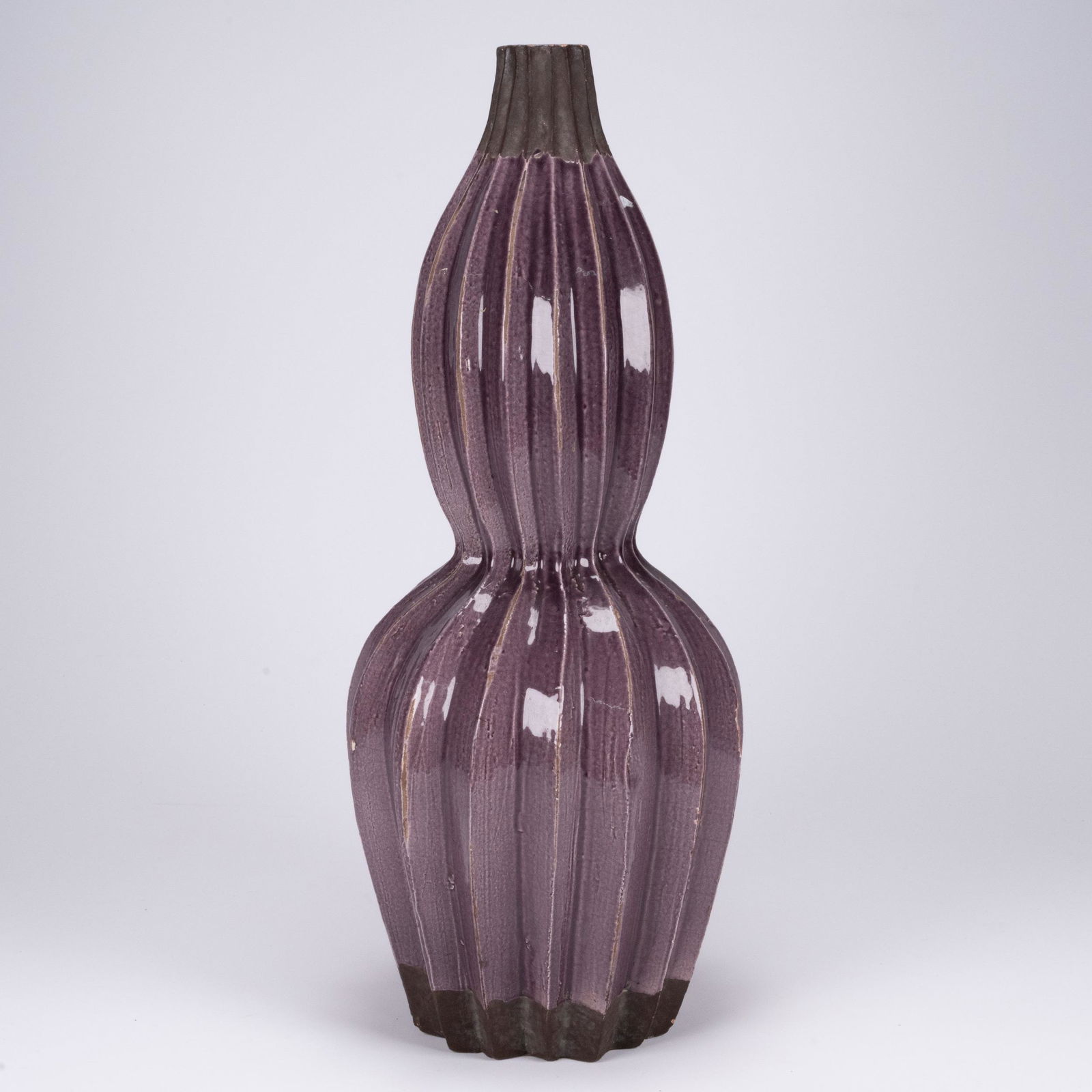 Raku Purple Ribbed Vase Mcm