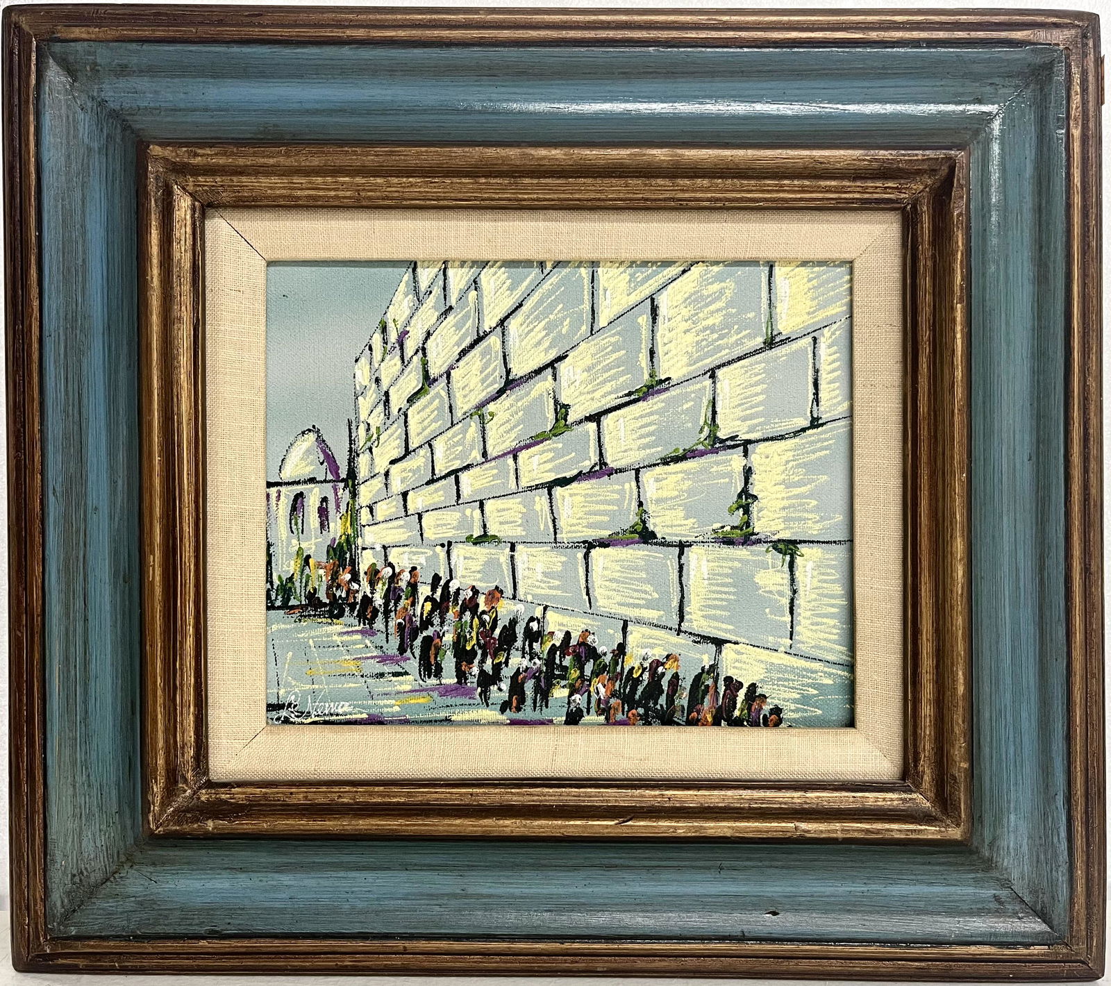 Judaica Oil on Canvas Wailing Wall Signed (1 of 4)