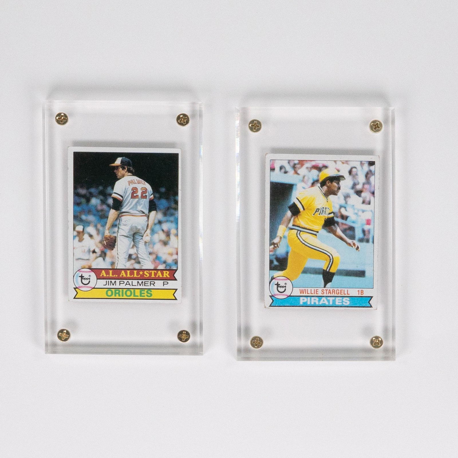 Jim Palmer Allstar and Willie Stargell Cards In Lucite: Jim Palmer Allstar and Willie Stargell Card In Lucite Protective Case 340 & 55 In Overall Good Condition Please look at Photos Closely psa dna jsa out of a New York City Estate