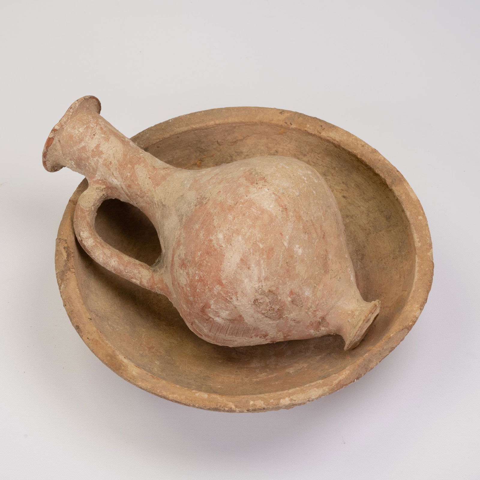 Bronze Age Bilbil (Medicine Jar) and Bowl Cypress 1500-1200 BCE: Bronze Age Bilbul ( Medicine Jar ) Well Preserved and Intact ( Bowl Has A Minor Chip On the Rim) Made in Cypress imported to Israel 1500-1200 BCE Out of a New York City Estate