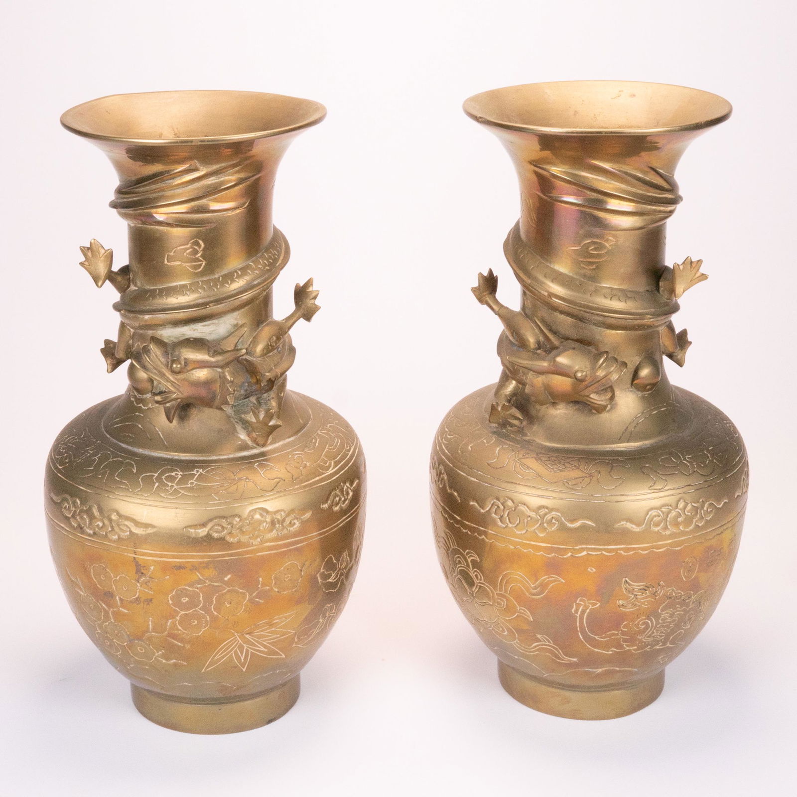 Chinese Bronze Dragon Vase Pair (1 of 4)