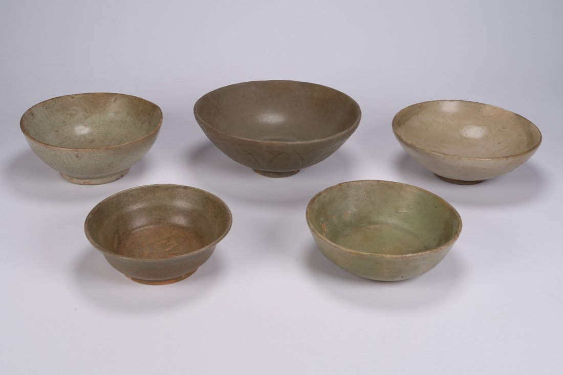 Glazed Celadon Chinese Ceramic Bowl Lot of Five (1 of 5)