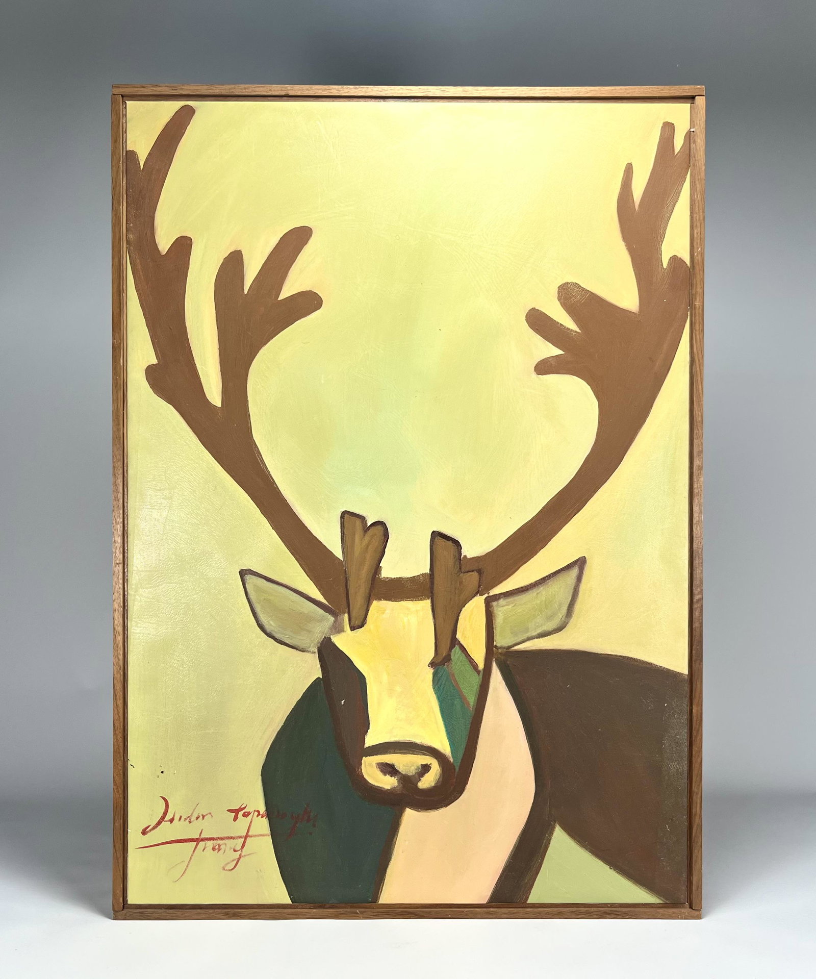 Contemporary Deer Oil on Canvas Signed: Contemporary Wildlife Deer Elk Oil on Canvas Signed Lower Left illegible Impressionist Abstract Art 30" H 21.5" L in Overall Good Condition Please look at Photos Closely Out of a New York City Estate