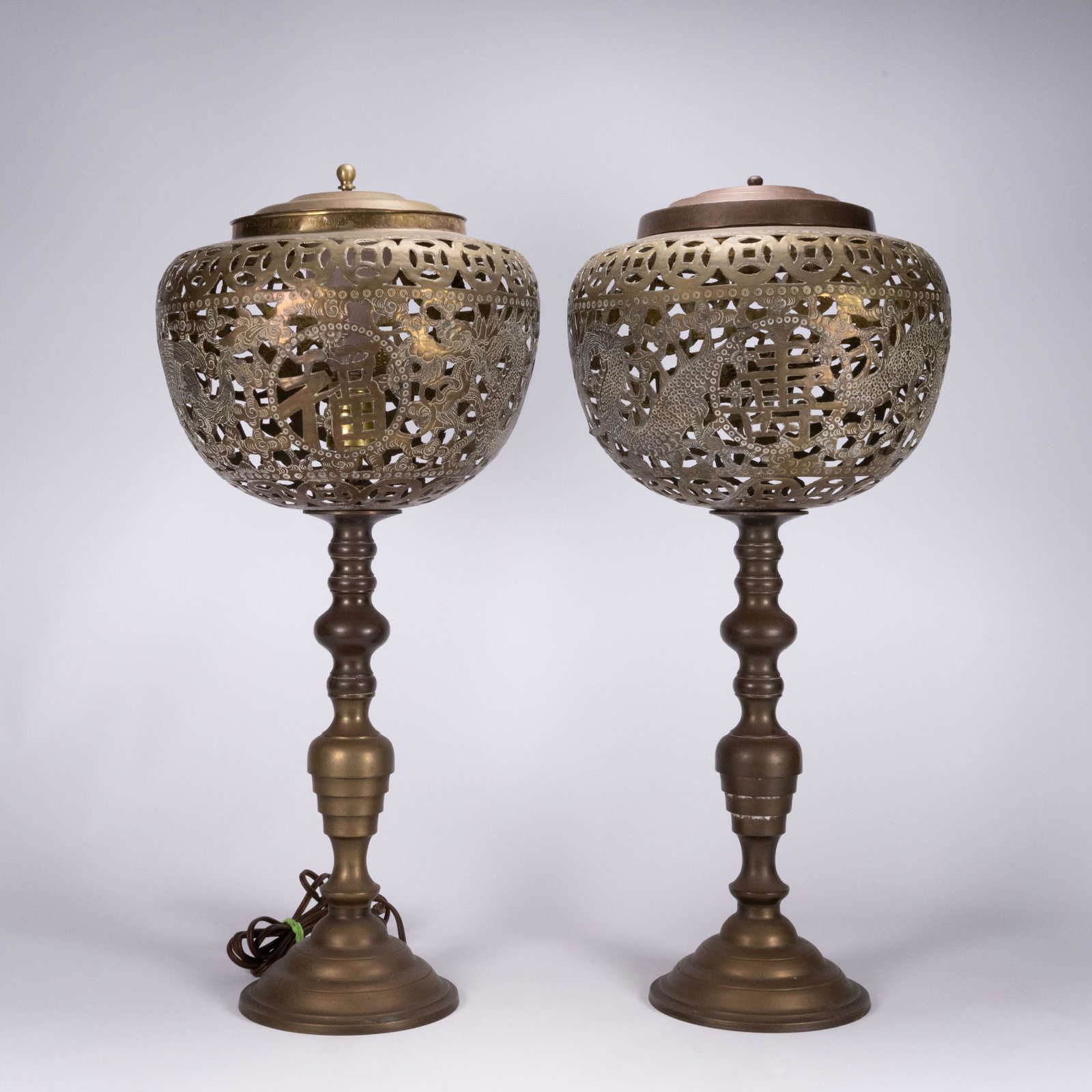 Antique Chinese Pierced Brass Lamps (1 of 9)