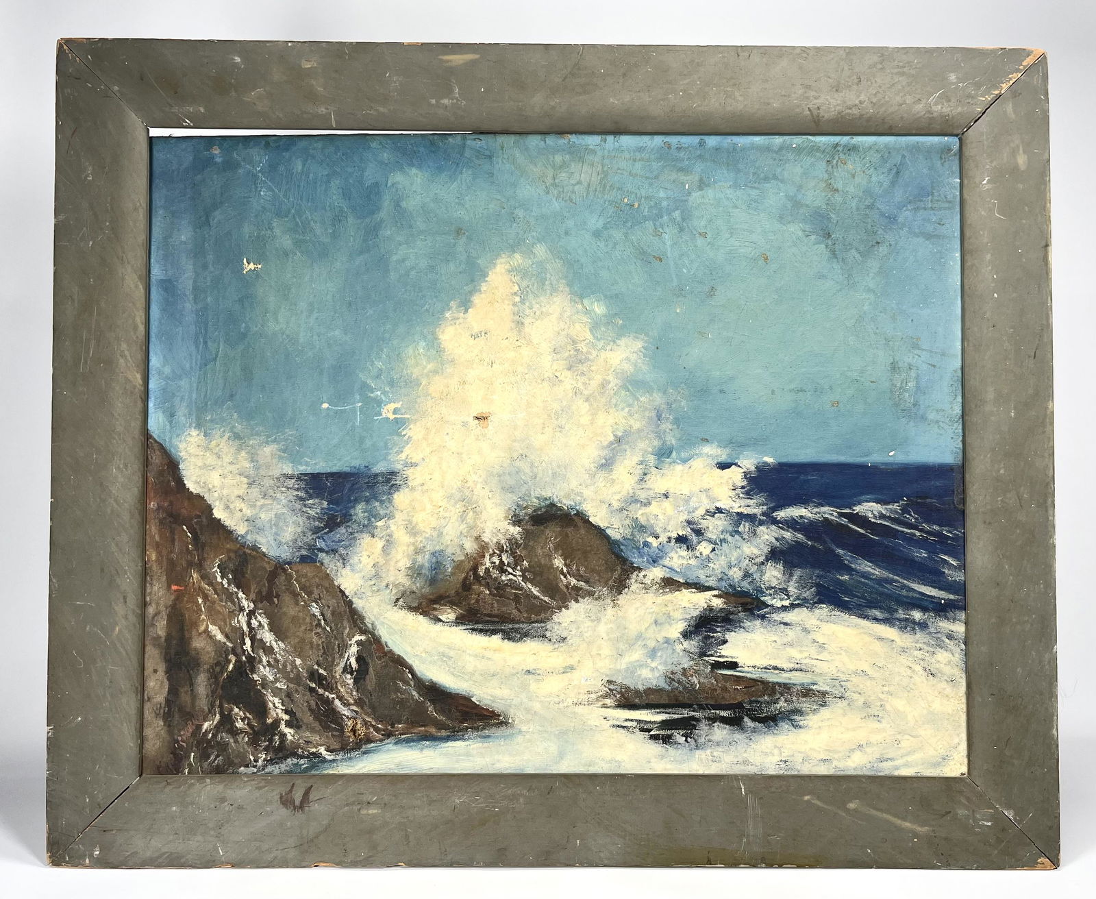 Ocean Seascape Oil on Canvas Signed Illegible (1 of 5)