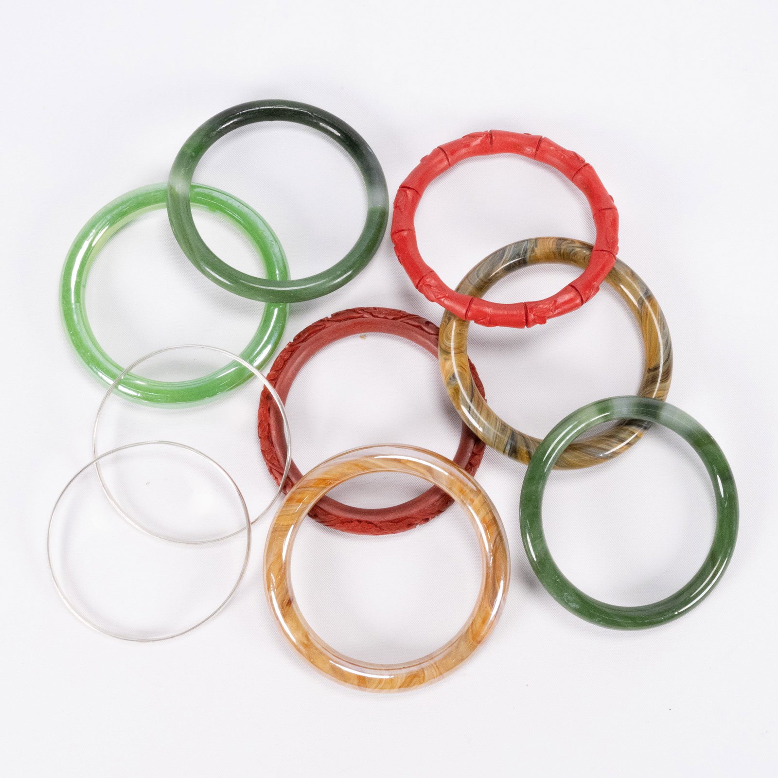 Chinese Bangle Bracelet Lot Jade Cinabar Agate Stone etc (1 of 2)