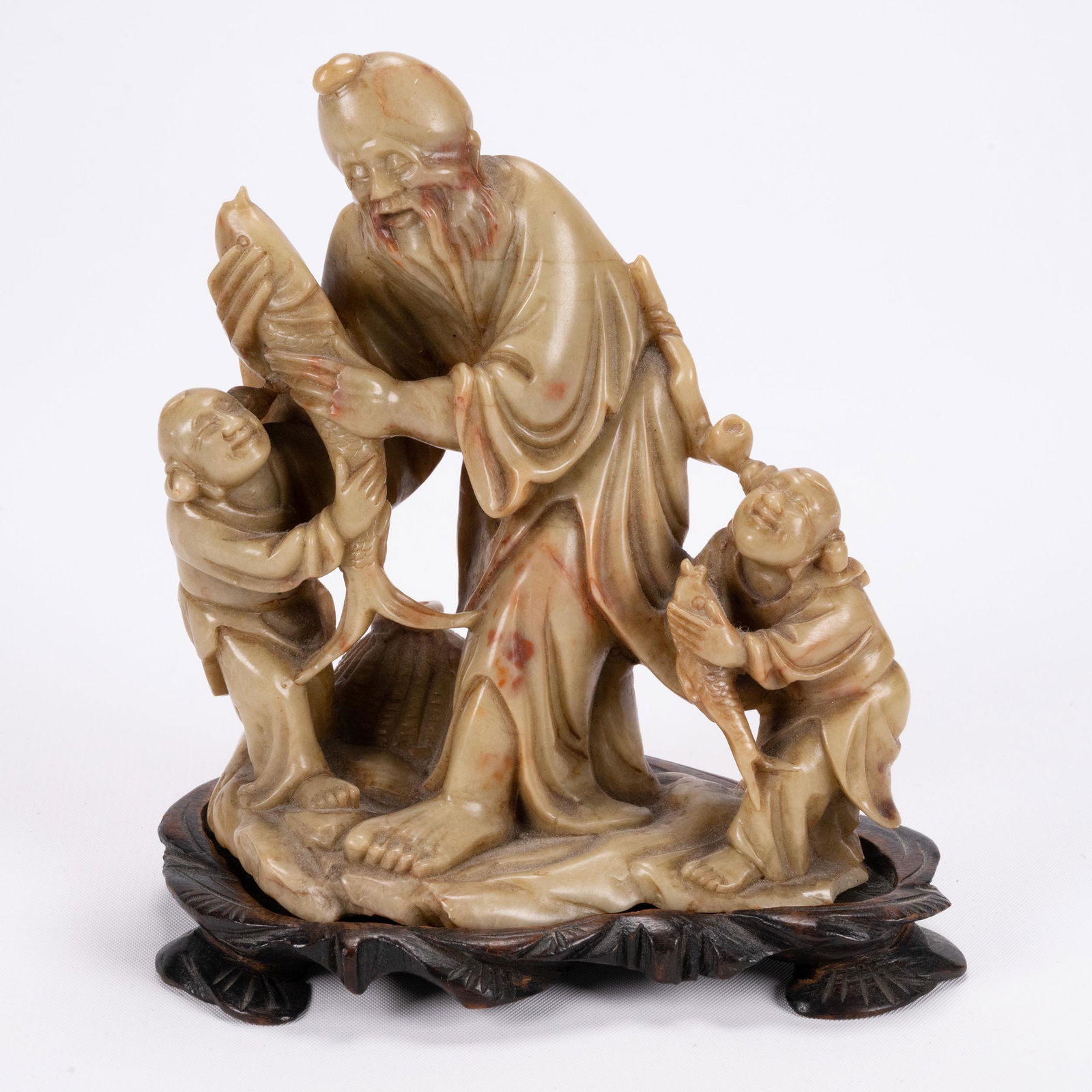 Chinese Carved Stone Sculpture on Hardwood Base (1 of 3)